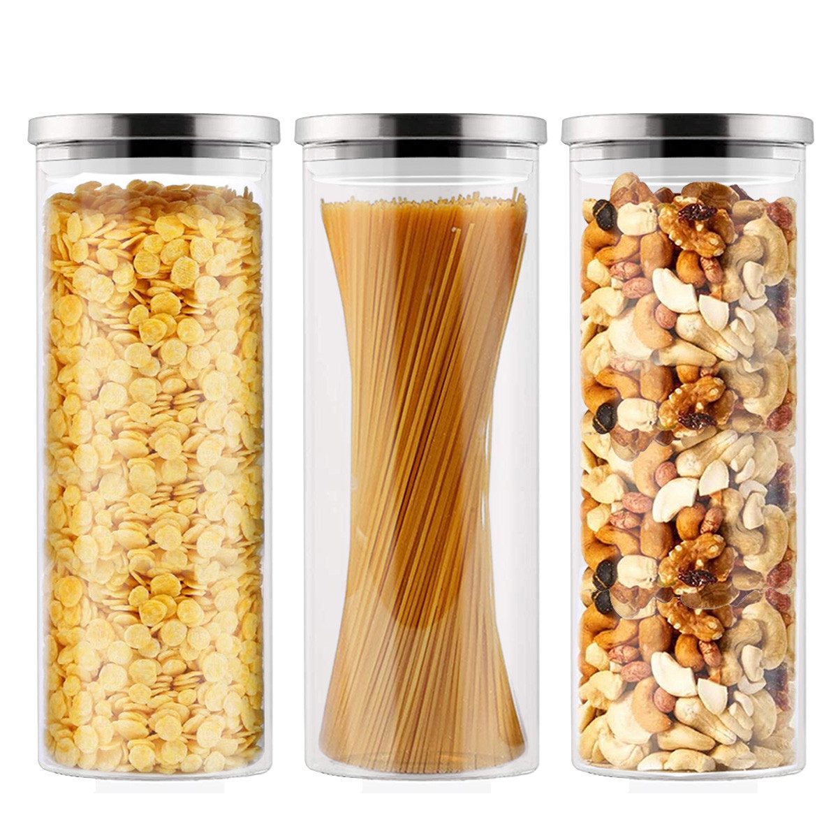 Simloveve Vorratsglas Vorratsgläser mit Deckel, robustes Borosilikatglas, stapelbare, Glas, (3-tlg., 3er-set Vorratsdosen), BPA-frei, Struktur und Ordnung in der Küche, lange Lebensmittelfrische