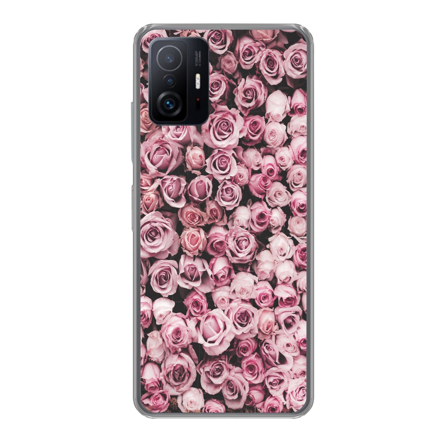 MuchoWow Handyhülle für Xiaomi 11 Lite 5G NE Blumen - Rosen - Natur - Rosa - Botanisch, Phone Case, Silikon, Schutzhülle Dünn
