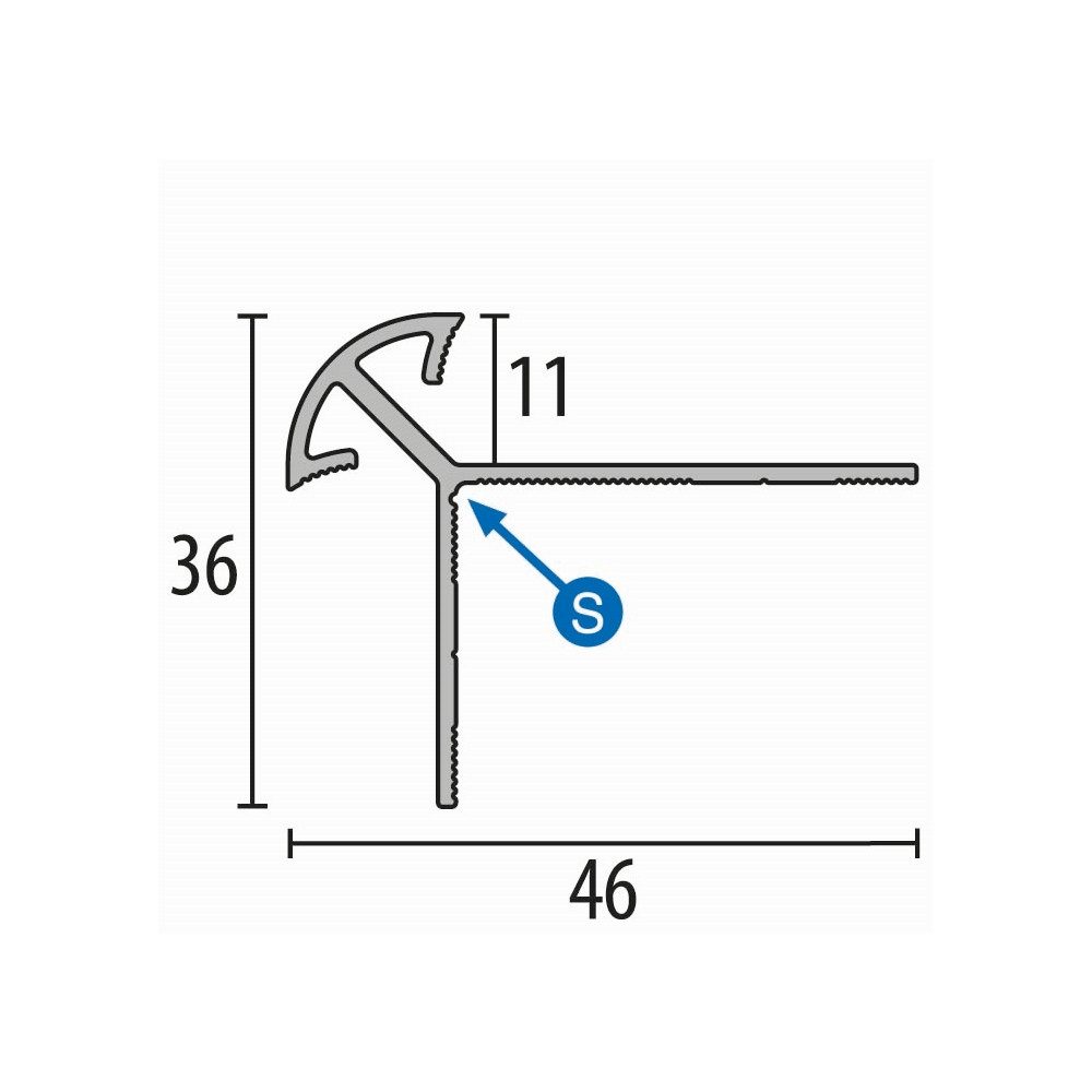 Küberit Treppenkantenprofil 36 x 46 x 2500 mm Winkelprofil Schwarz Gebohrt Aluminium