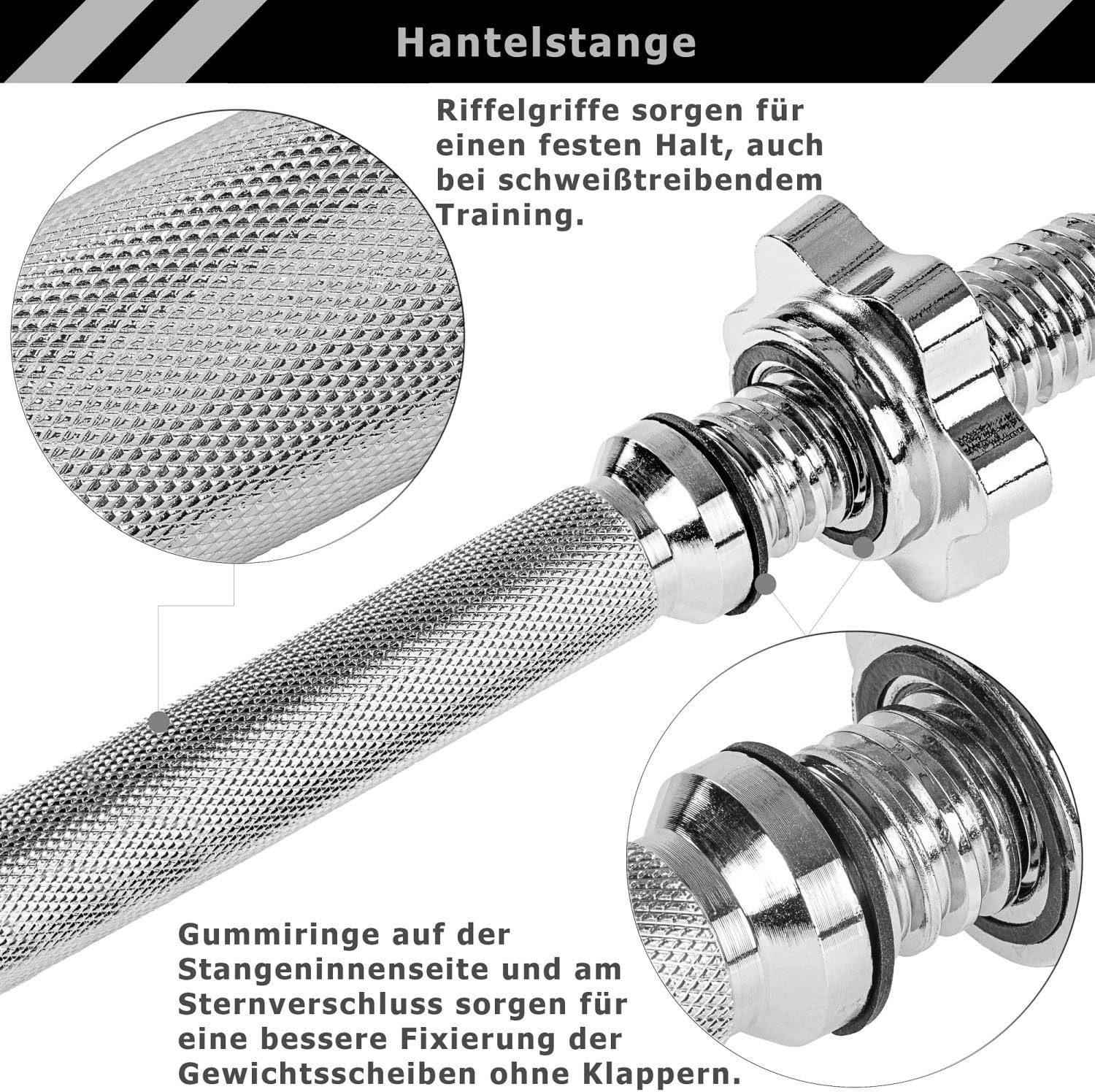 MOVIT Kurzhantelstange Kurzhantel Stange 35 cm mit Verschlüssen, 130 cm (1-tlg)