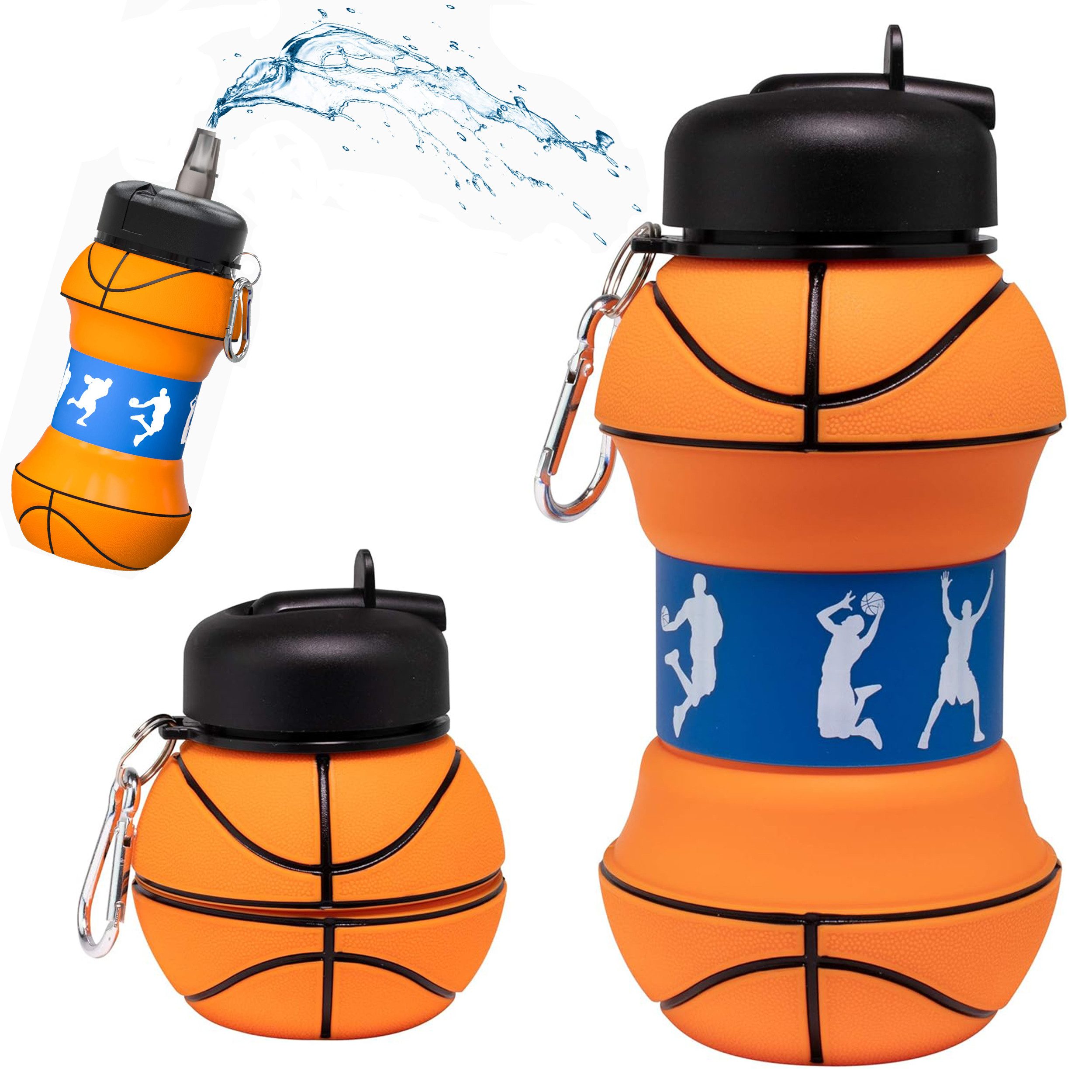 Trinkflasche Faltbar Silikon Wasserflasche im Basketball Design 550ml Auslaufsicher