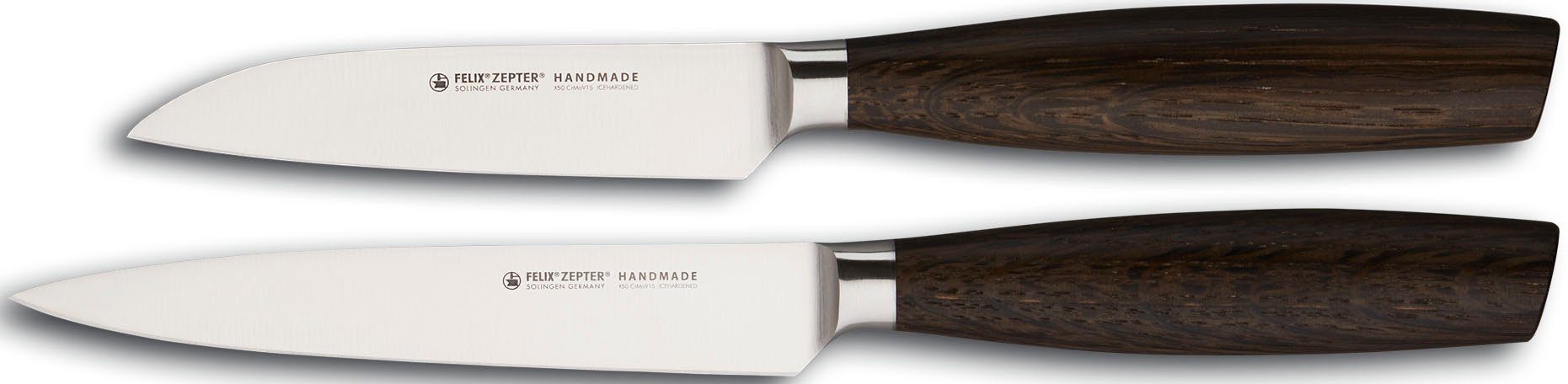 Felix Solingen Ножі-Set SIZE S SMOKED OAK (Set, 2-tlg), 2x Gemüsemesser 9+12 cm, Chrom-Molybdän & Vanadiumstahl, Eichengriff