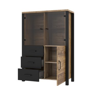 Lomadox Highboard ORADEA-83, Appenzeller Fichte Nb. mit schwarz super matt 101/146/43 cm