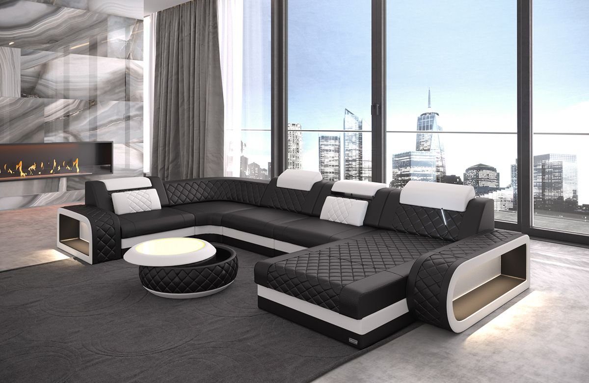 Sofa Dreams Wohnlandschaft Ledercouch Sofa Leder Berlin U Form Ledersofa, Couch, mit LED, wahlweise mit Bettfunktion als Schlafsofa, Designersofa