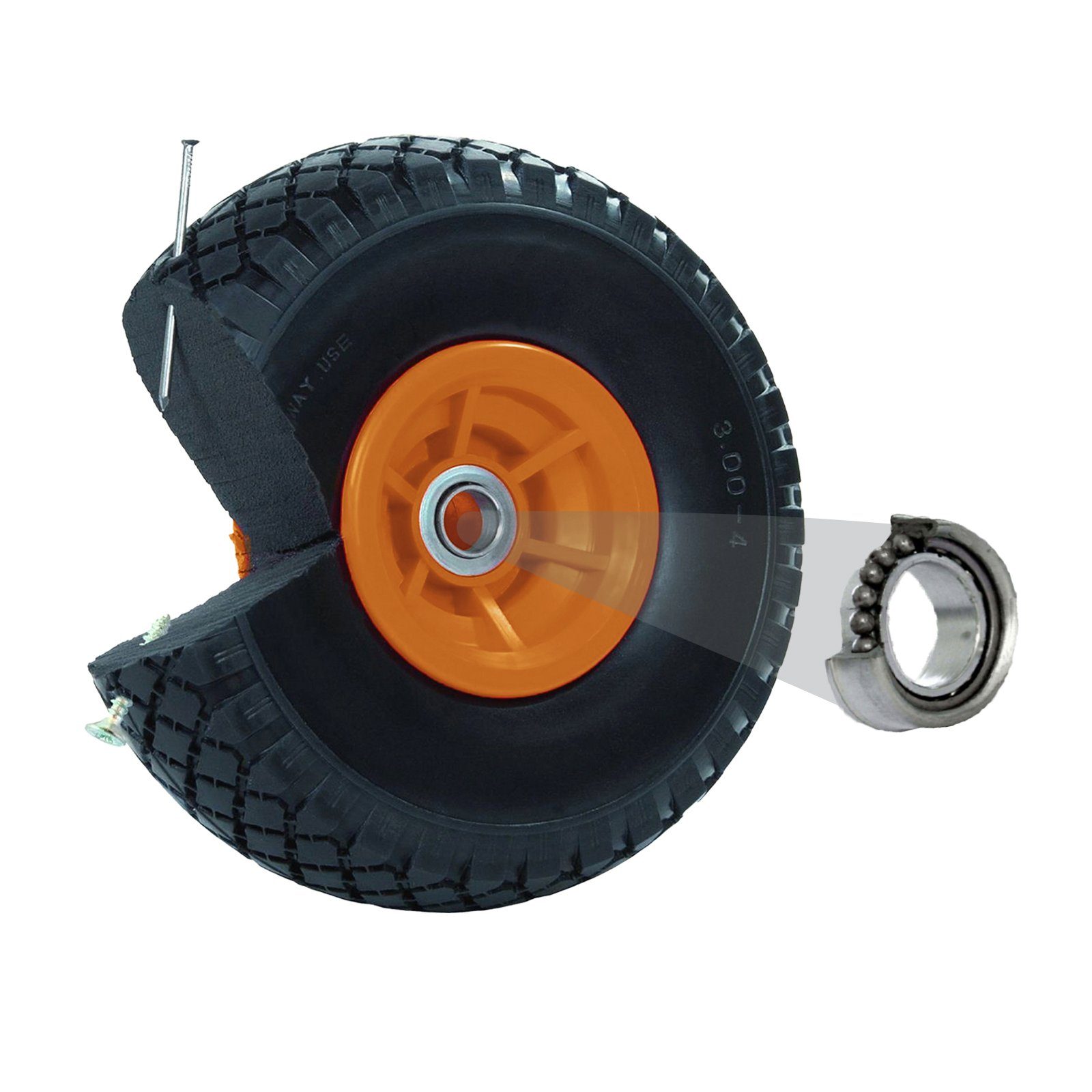 Sackkarren-Rad Sackkarrenrad Vollgummi 260x85 mm 3.00-4 60mm Nabenlänge Ersatzrad