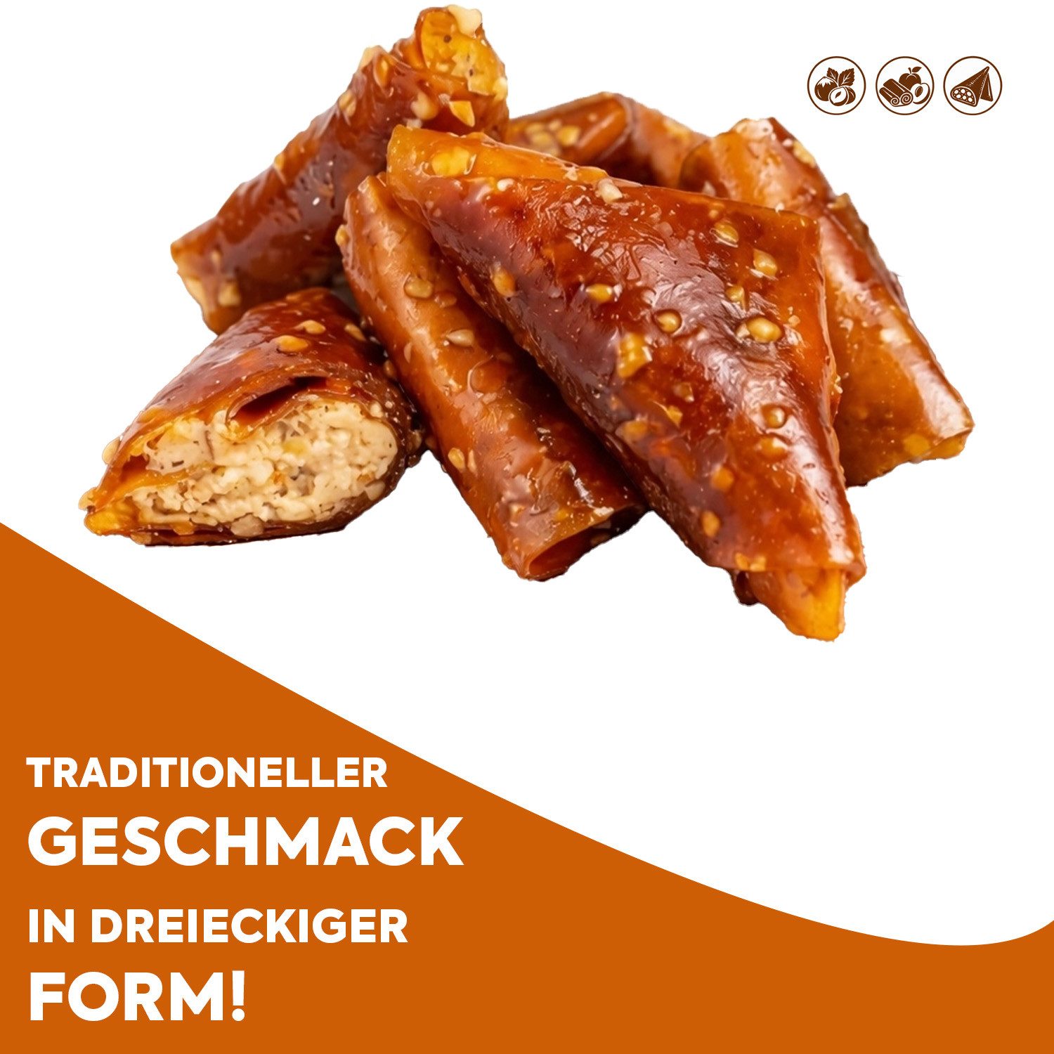 We_Natur Süßigkeit Fruchtleder mit Haselnusspaste – Zarte dreieckige Süßigkeit, 350 g, Traditioneller Pestil (Fruchtleder) mit Haselnusspaste – Bild 4 von 5