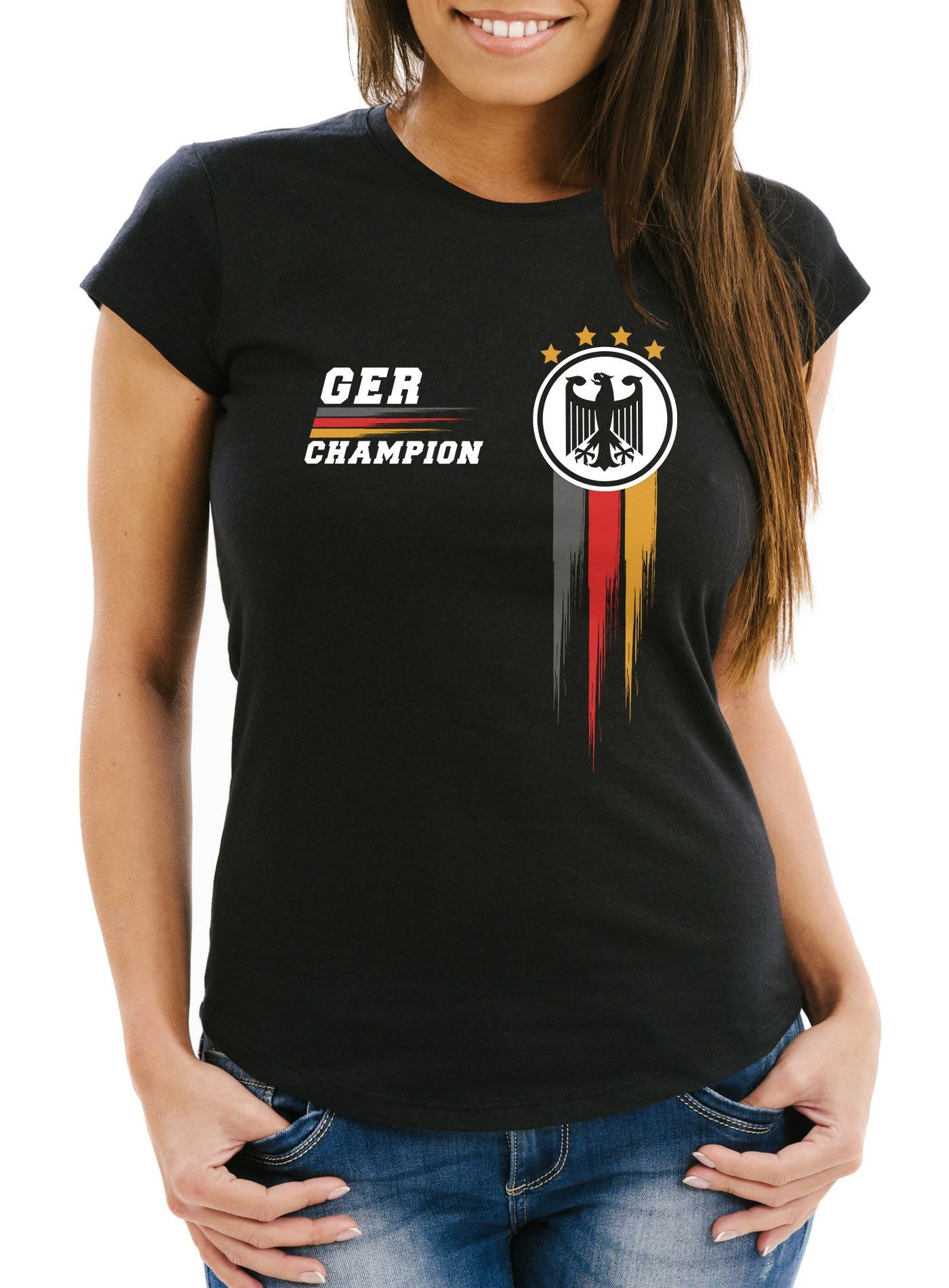 MoonWorks Print-Shirt EM Shirt Damen Deutschland Fußball Fanshirt Champion Germany mit Print