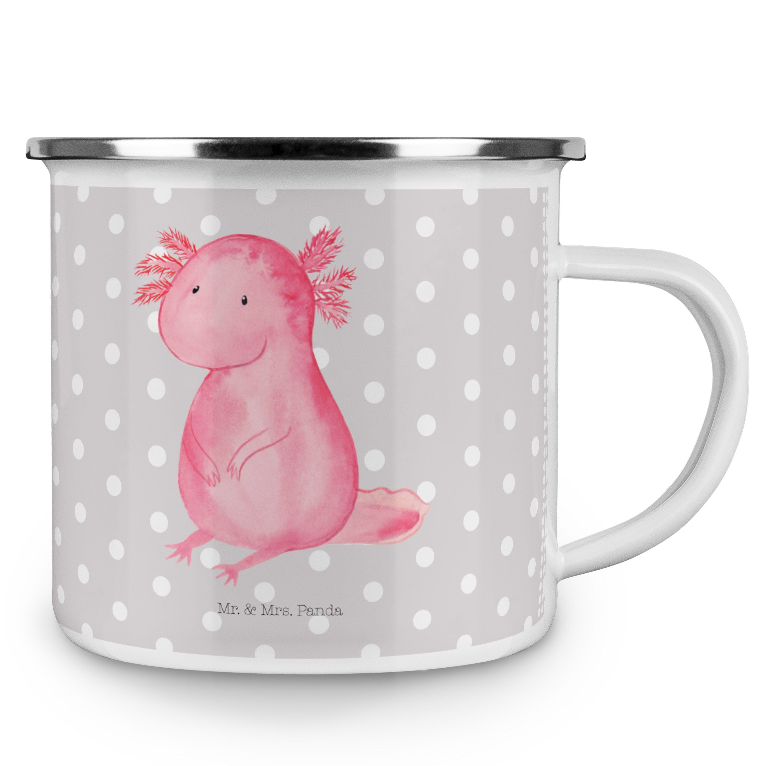 Molch, Trinkbecher, - Pastell Geschenk, Panda - Grau Mrs. Emaille & Becher Mr. fü, Metalltasse Axolotl