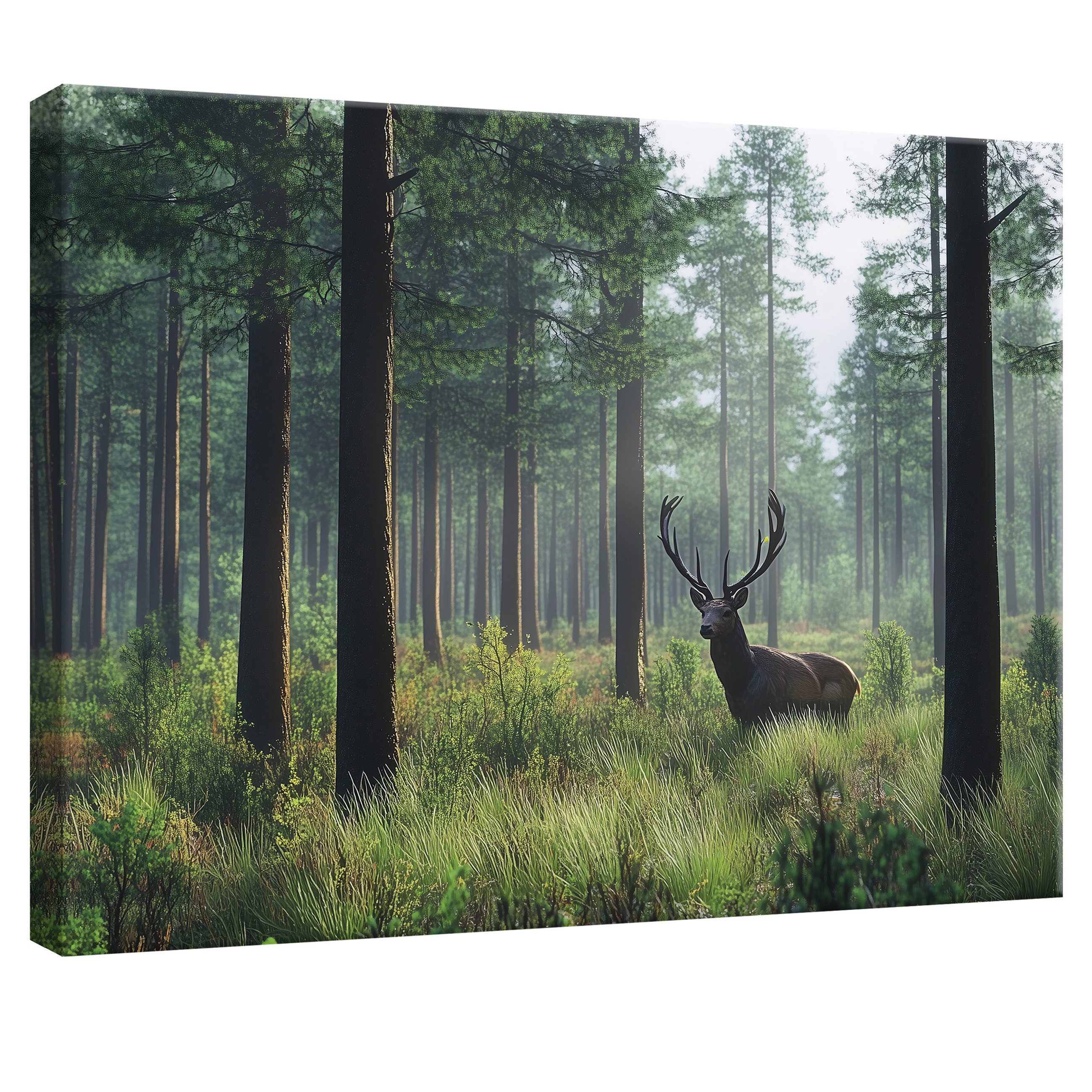 Wallarena Leinwandbild Wald Hirsche Natur Landschaft Wandbilder XXL Wand De günstig online kaufen