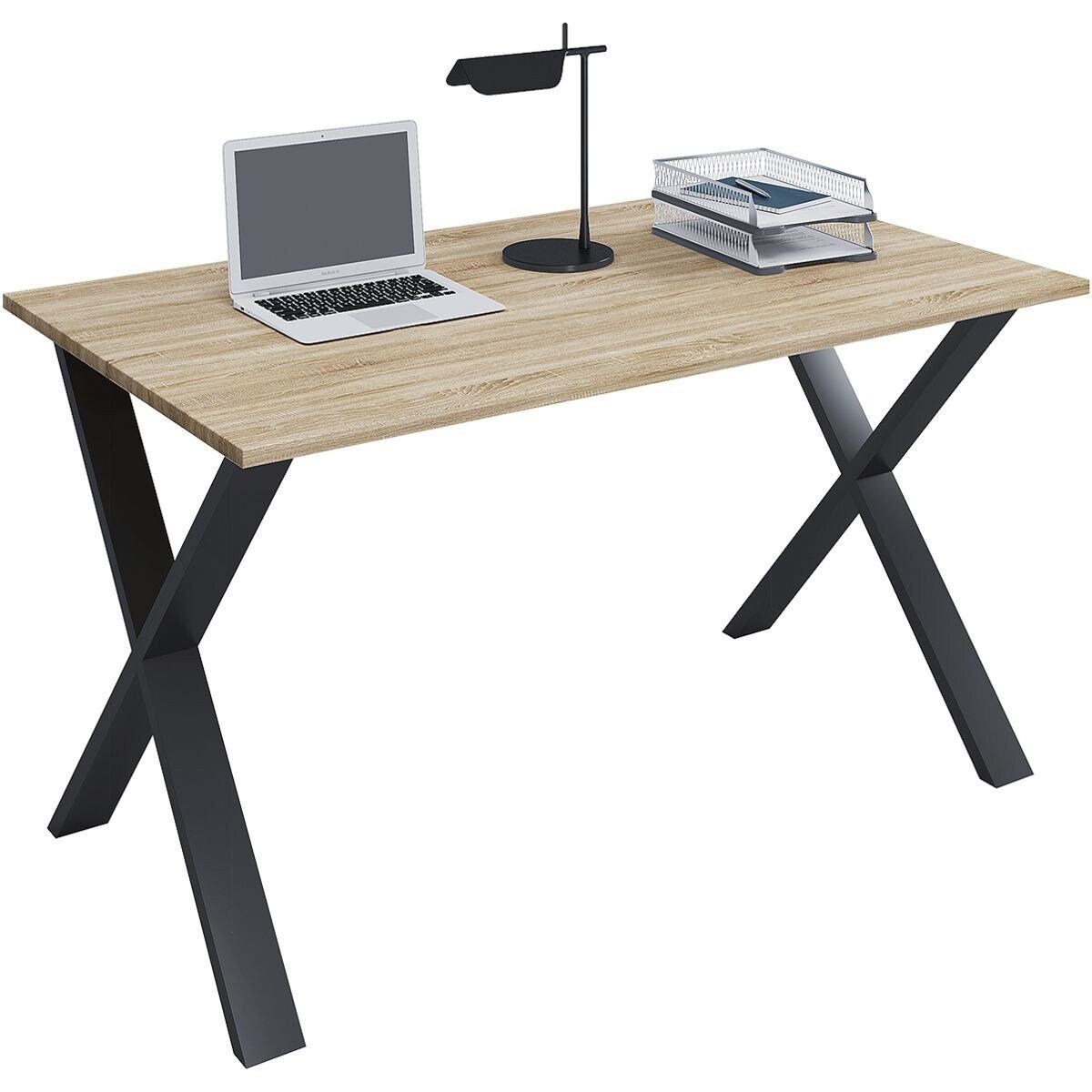VCM Schreibtisch Lona, rechteckig, Tiefe 80 cm, X-Fuß schwarz Sonoma-Eiche/schwarz