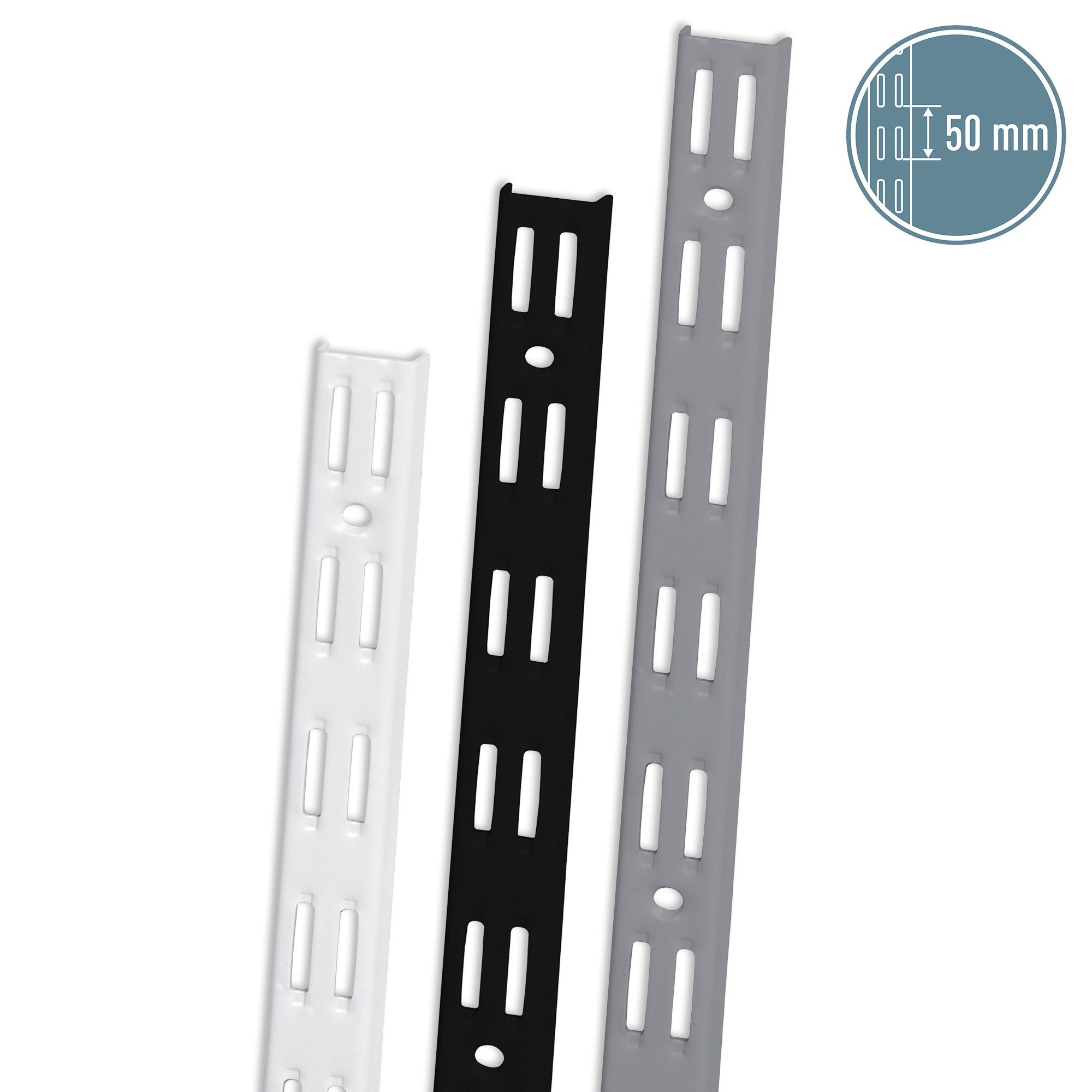 ib style Wandregal 10er Set Wandschienen 2-reihig 50cm Silbermatt, Regalschiene - Raster 50mm