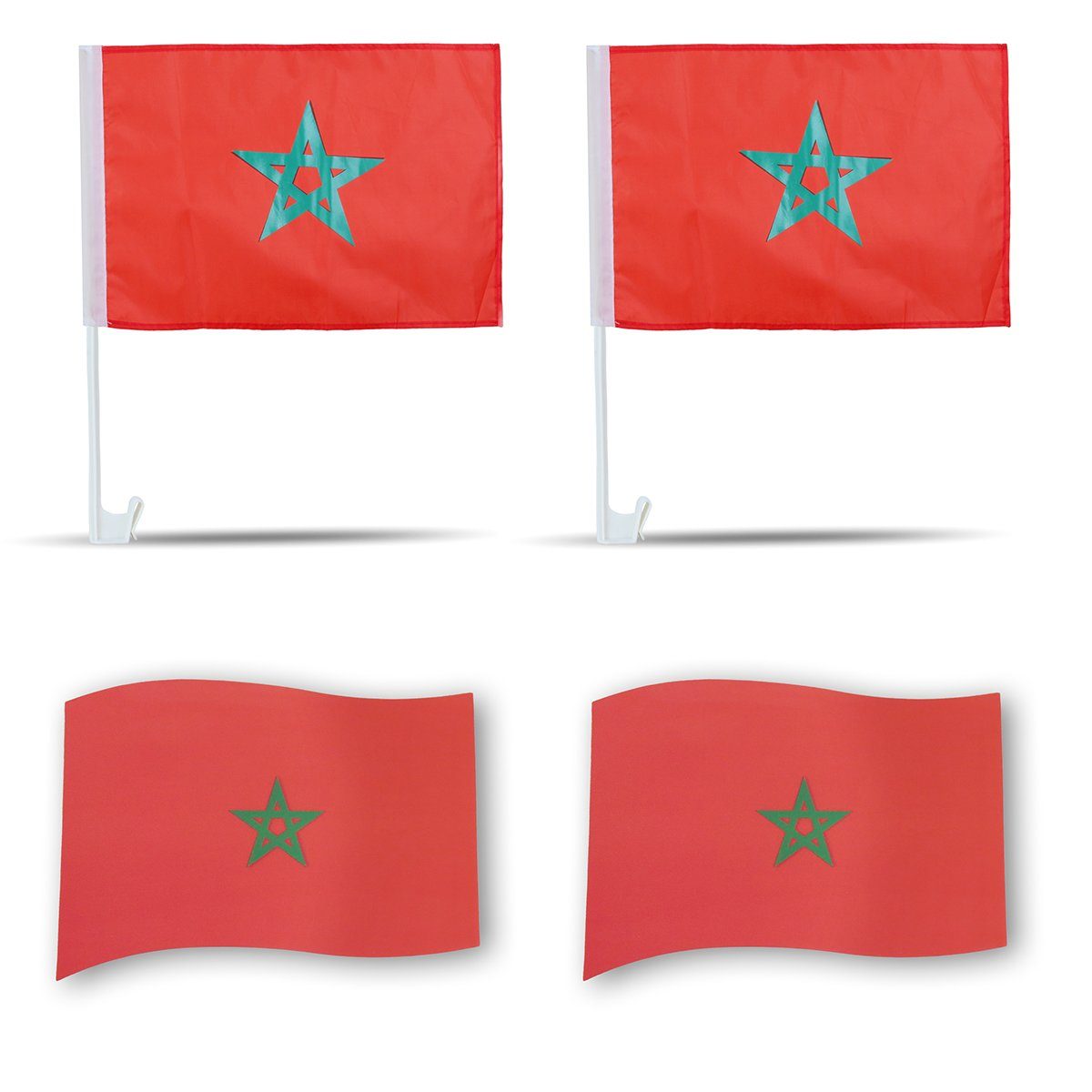 Sonia Originelli Fahne Autofahnen, Morocco Fanpaket 3D Magnet "Marokko" Magnete: Flaggen Fußball 3D-Effekt Fahren