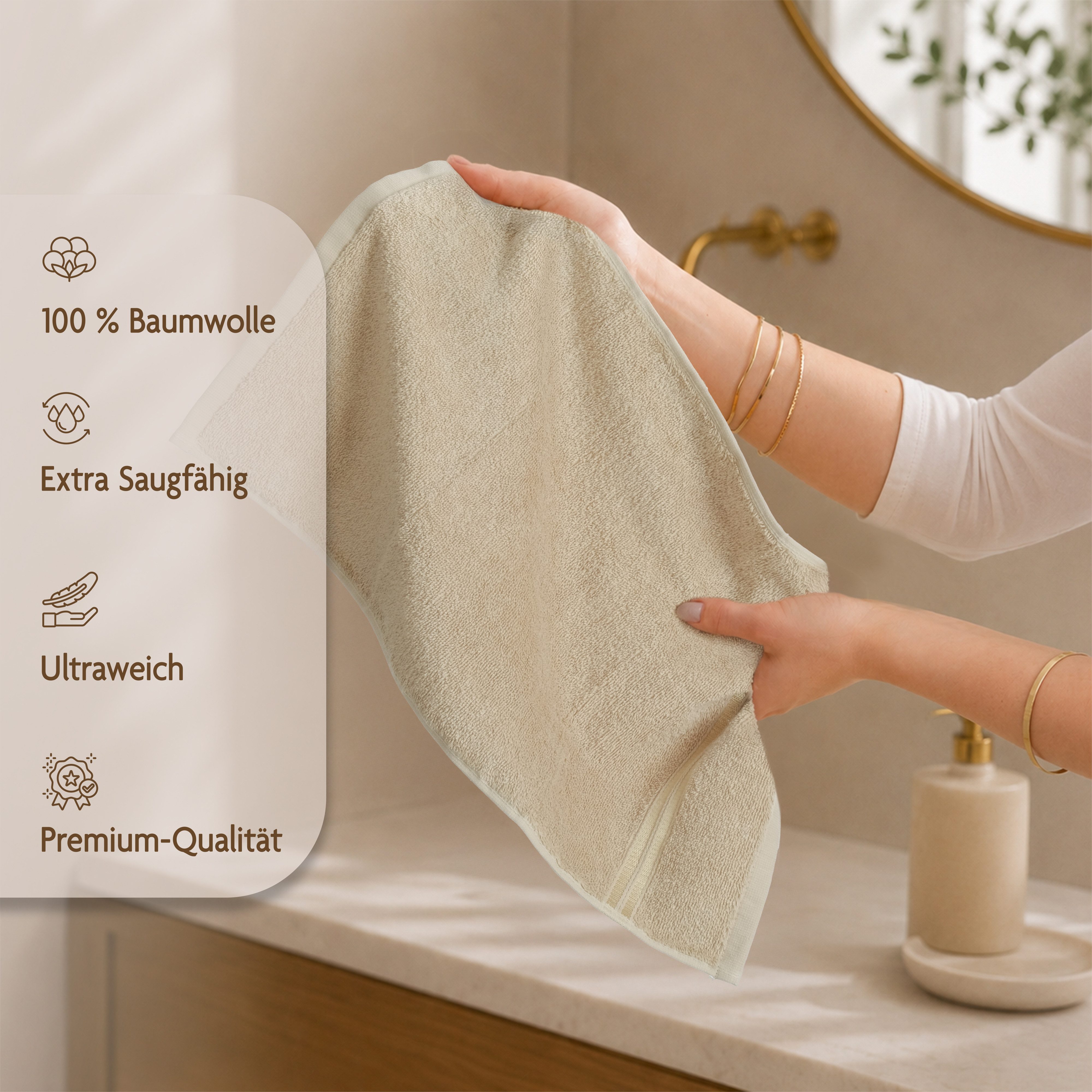 HAMMETEX Gästehandtücher 5er Set, 30x50 cm, weich & saugstark, 100% Baumwolle, Frottier (5-St), mit Bordüre, einfarbig, Schlaufe, 100% Baumwolle Frottee – Bild 5 von 5