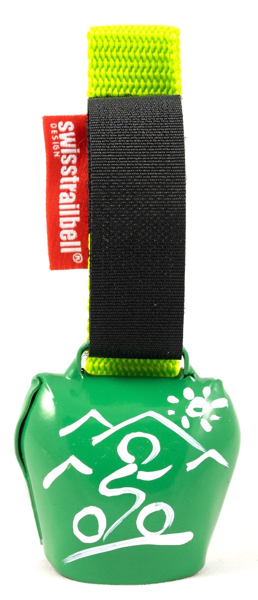 swisstrailbell Fahrradklingel fresh Colour-Edition: Grün mit weißem Mountainbiker, grünes Band