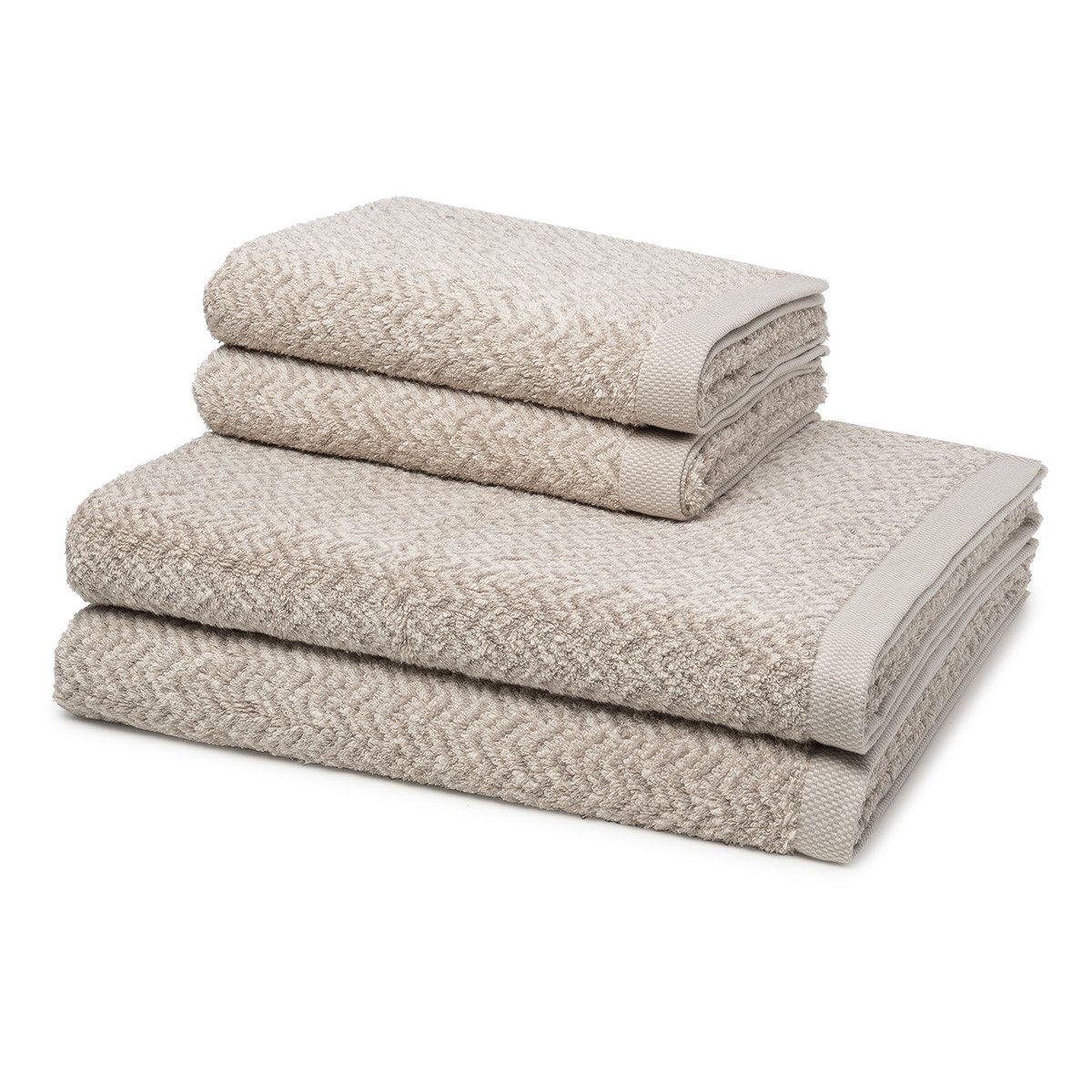 Möve Handtuch Set Brooklyn Fischgrat, Walkfrottee (Spar-Set, 4-St), 2 X Handtuch 2 X Duschtuch im Set - Baumwolle - Saugstark