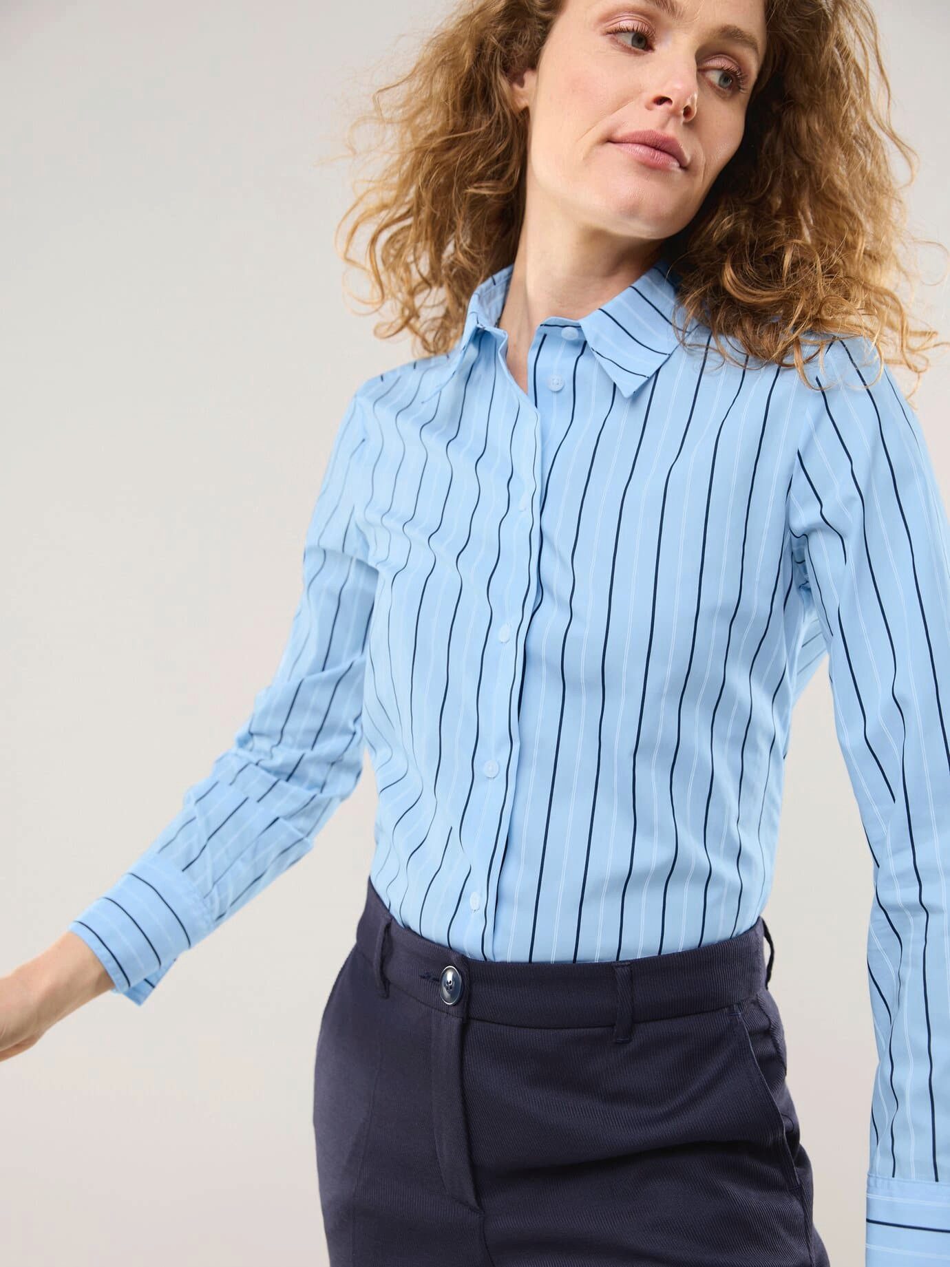 Walbusch Hemdbluse Damen Hemdbluse aus Baumwolle gestreift Blusenkragen Langarm, modisch, pflegeleicht, atmungsaktiv