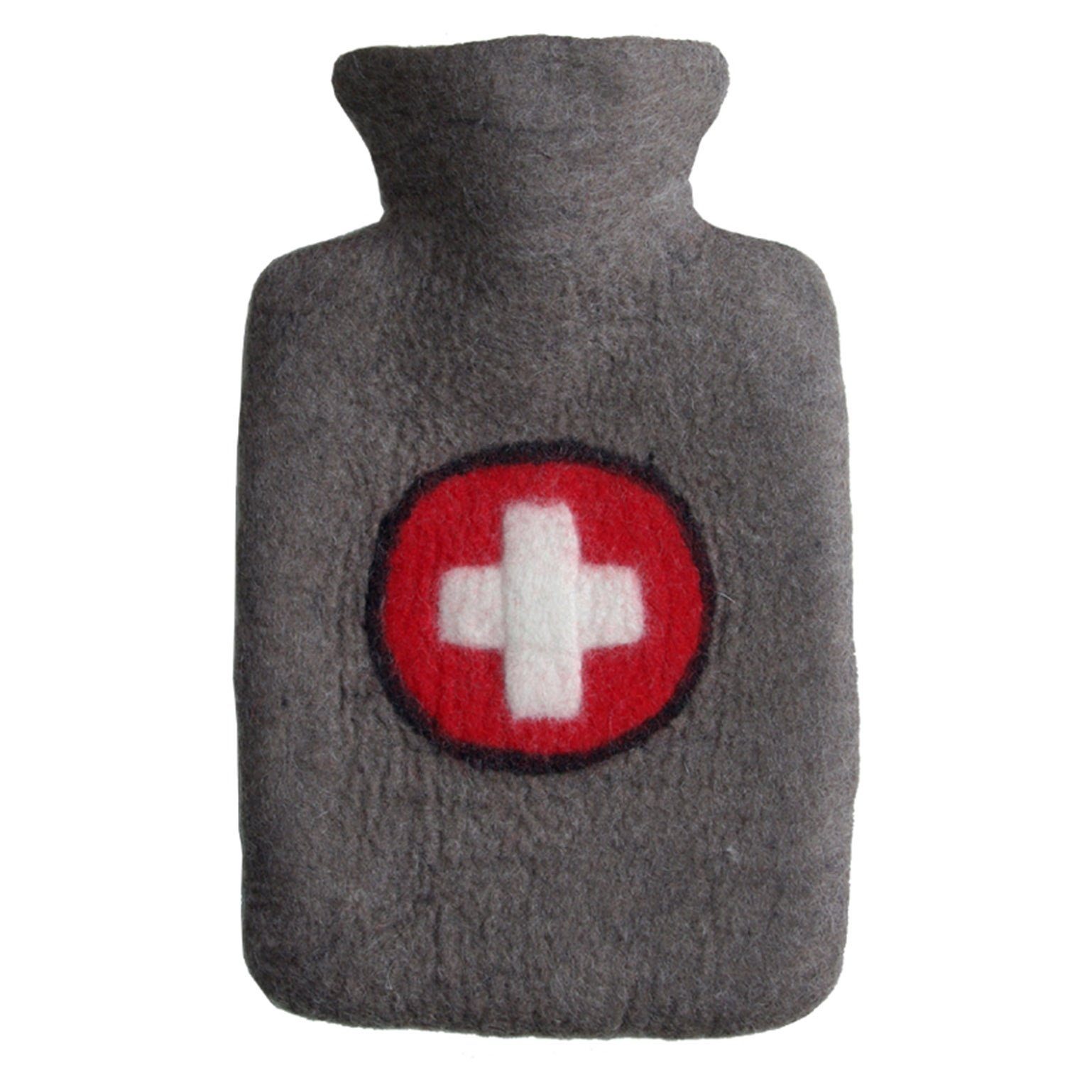 Hugo Frosch Wärmflasche Klassik 1,8 l mit Filzbezug Kreuz, Made in Germany