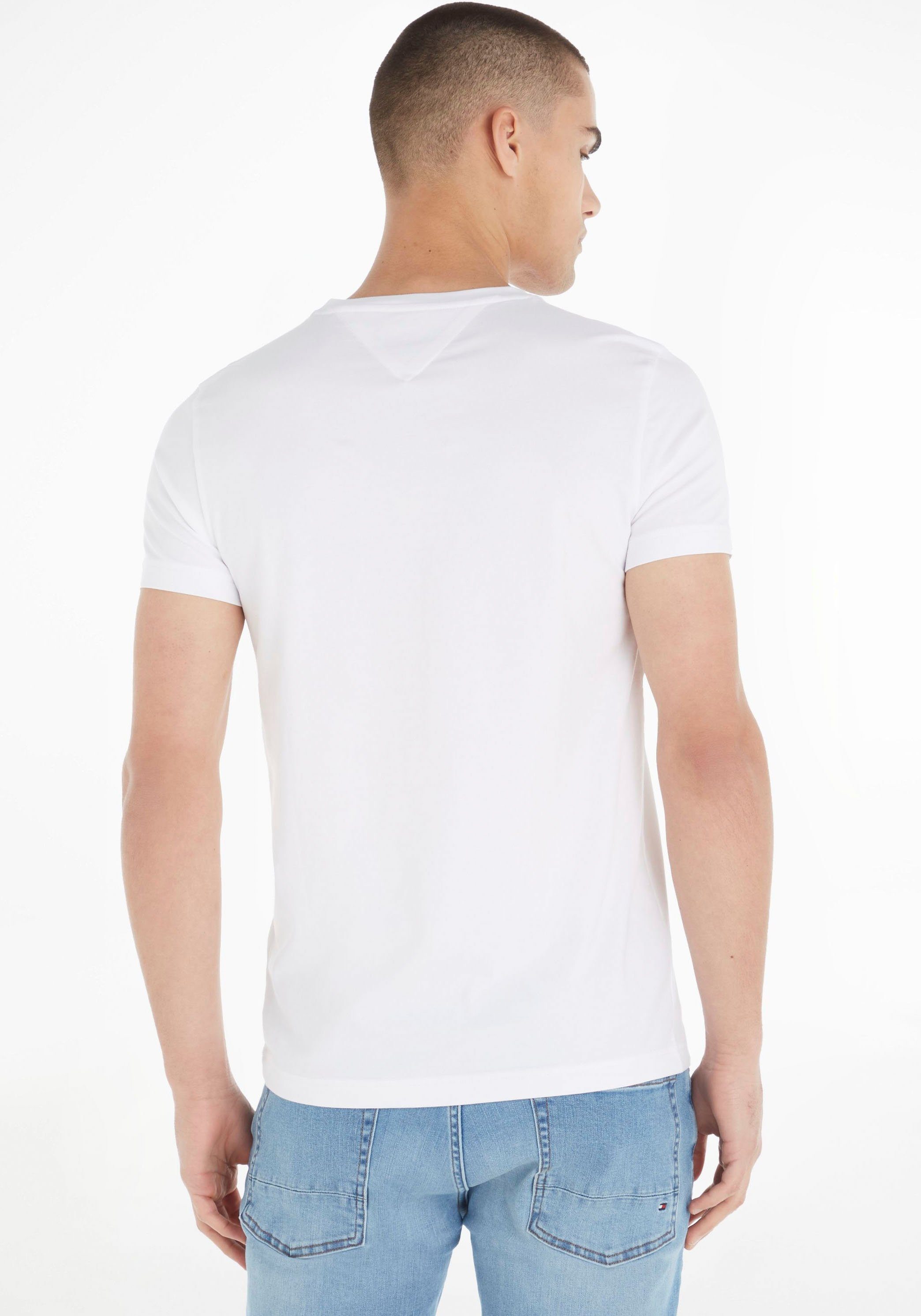 Hilfiger V-Shirt T-Shirt Stretch Tommy white Slim