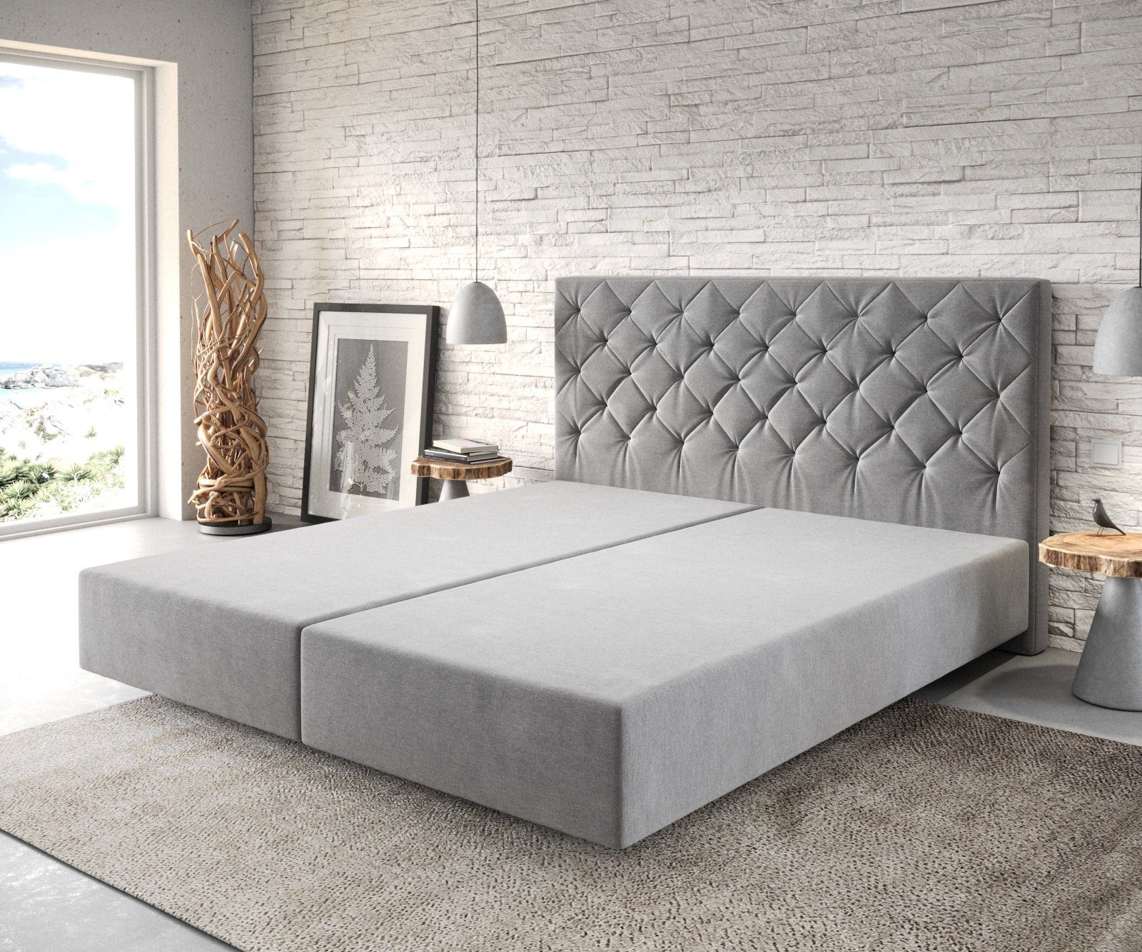 DELIFE Boxspringbett Dream-Great, Mikrofaser Grau 180x200 cm