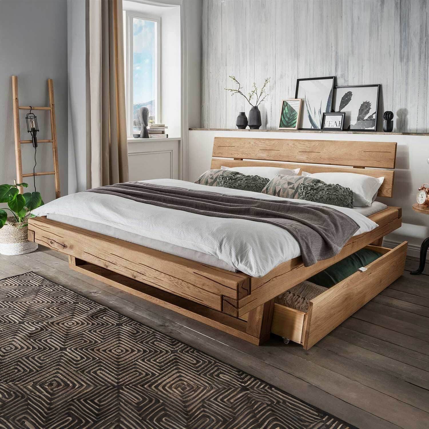 HOMELIV. Bettgestell HOMELIV. Balkenbett Romeno 180x200 cm Massivholz mit Schubkasten