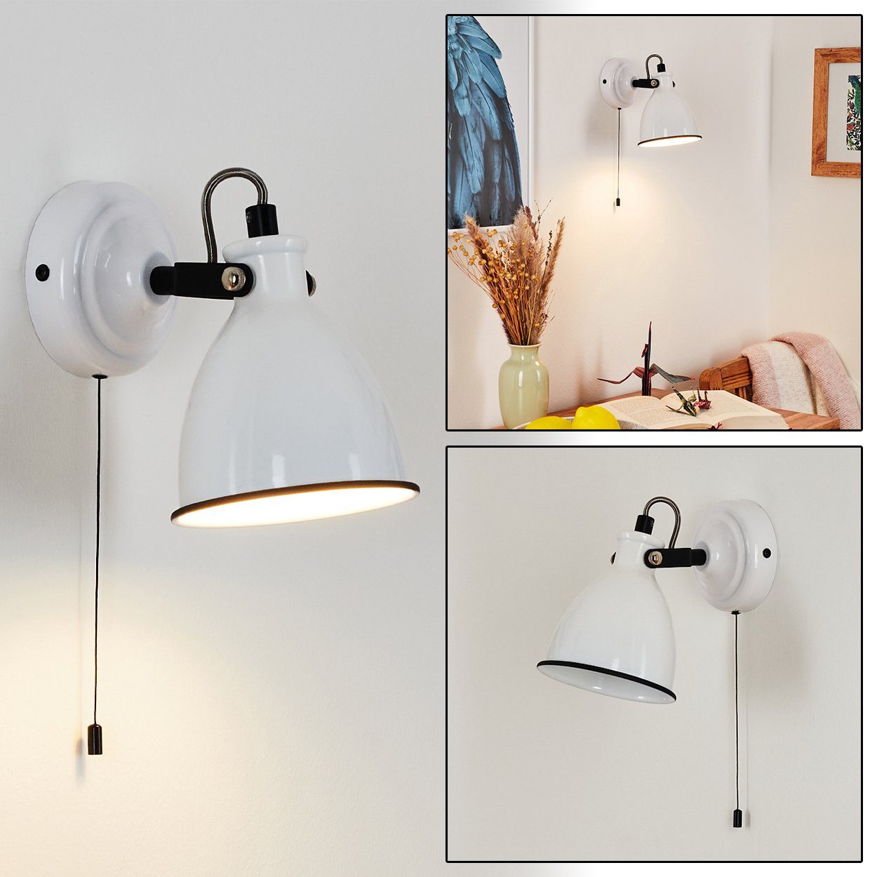 hofstein Wandleuchte »Spadacenta« Wandlampe aus Metall in Weiß (glänzend)/Schwarz, ohne Leuchtmittel, verstellbarer Strahler und Zugschalter, E14 – Bild 2 von 5