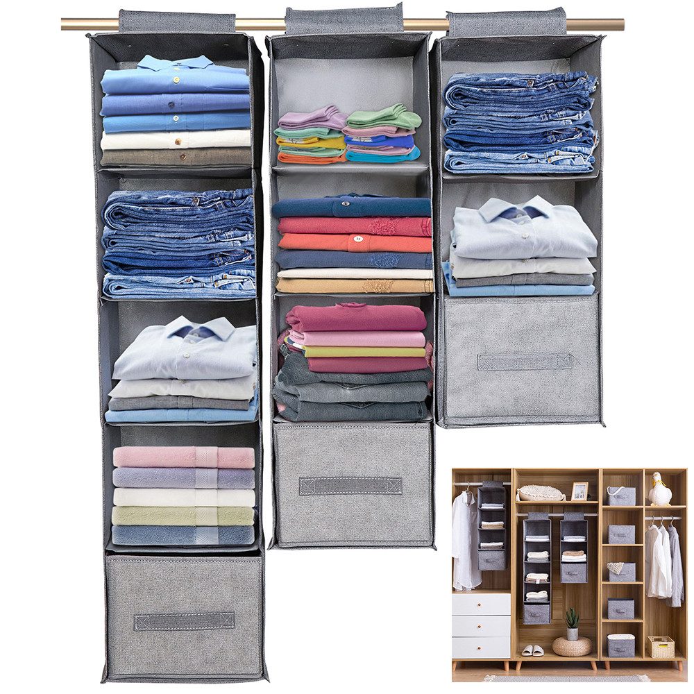 Organizer 3/4/5 Lagen Hängeregal Schrankorganizer, Kleiderschrank-Organizer Grau