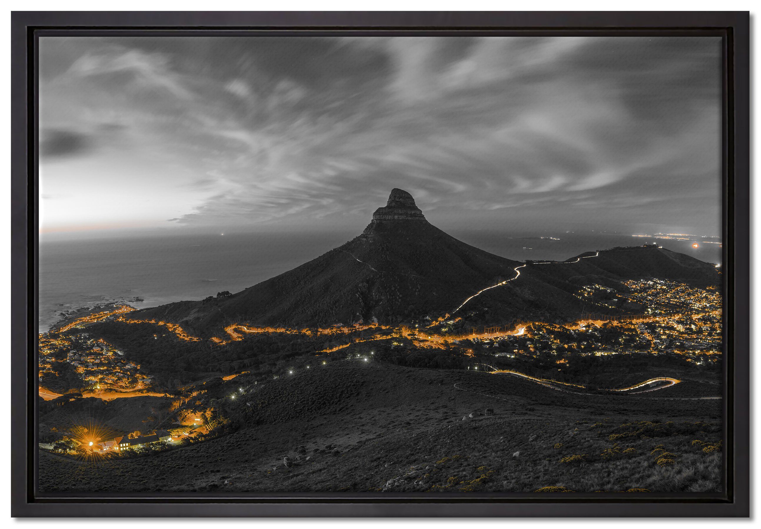 Pixxprint Leinwandbild Kapstadts Löwenkopf, einem bespannt, fertig (1 in Wanddekoration Zackenaufhänger St), gefasst, Leinwandbild Schattenfugen-Bilderrahmen inkl