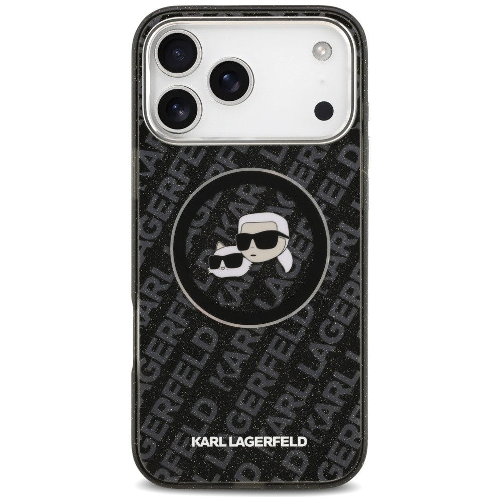KARL LAGERFELD Handyhülle MagSafe iPhone 17 Pro Max Kunststoff schwarz Glitzer Logo 6,9 Zoll, Kantenschutz