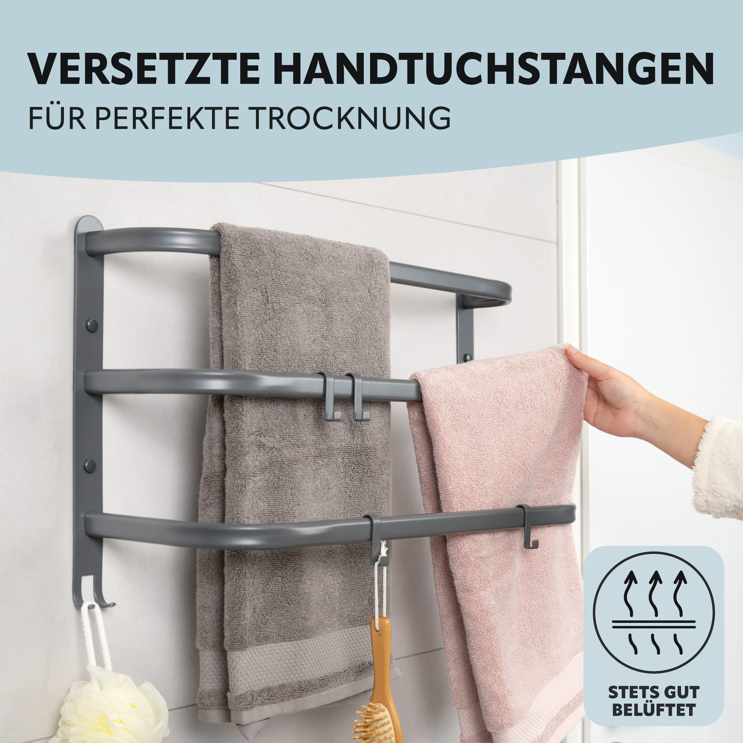 bremermann Handtuchhalter Wand-Handtuchhalter, 3 gestufte Ablagen, Handtuchstange, Wandmontage