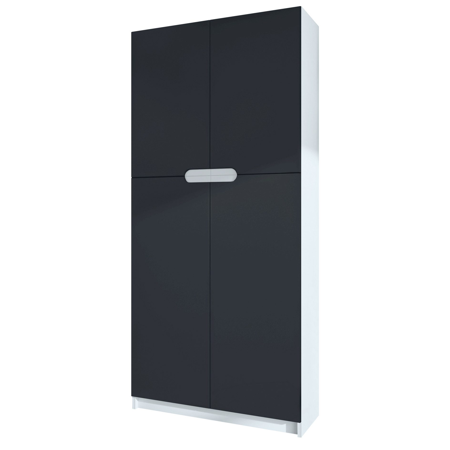 Vladon Aktenschrank Logan (Aktenschrank, mit 5 Fächern und 4 Türen) Weiß matt/Schwarz matt (82 x 184 x 37 cm)