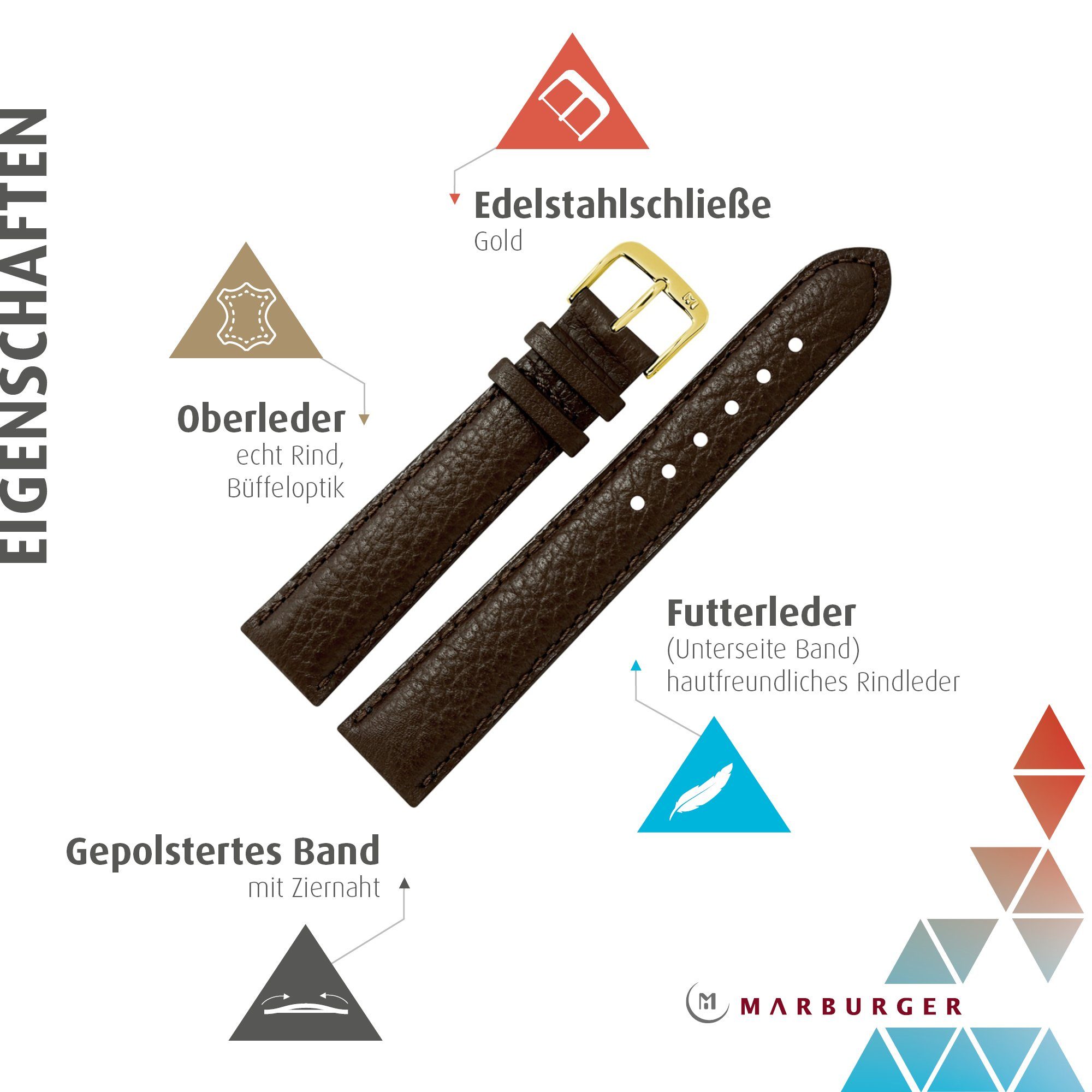MARBURGER Uhrenarmband 16mm Leder Buffalo Prägung