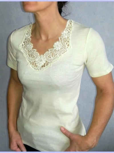 Toker Collection® Unterziehshirt Damenhemd Spencer Halbarm mit extra breiter Spitze (Packung, 1 Stück) aus reiner Baumwolle