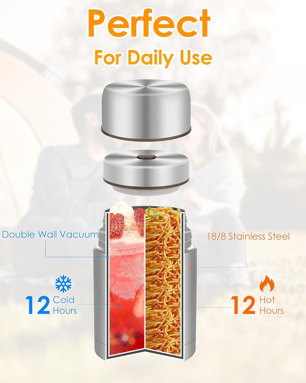 SURFOU Thermobehälter Thermobehälter Für Essen 800ML, Thermobecher Wärmebehälter, Thermobox, Edelstahl, (Lebensmittelechter Edelstahl Warmhaltebehälter Speisege – Bild 4 von 5