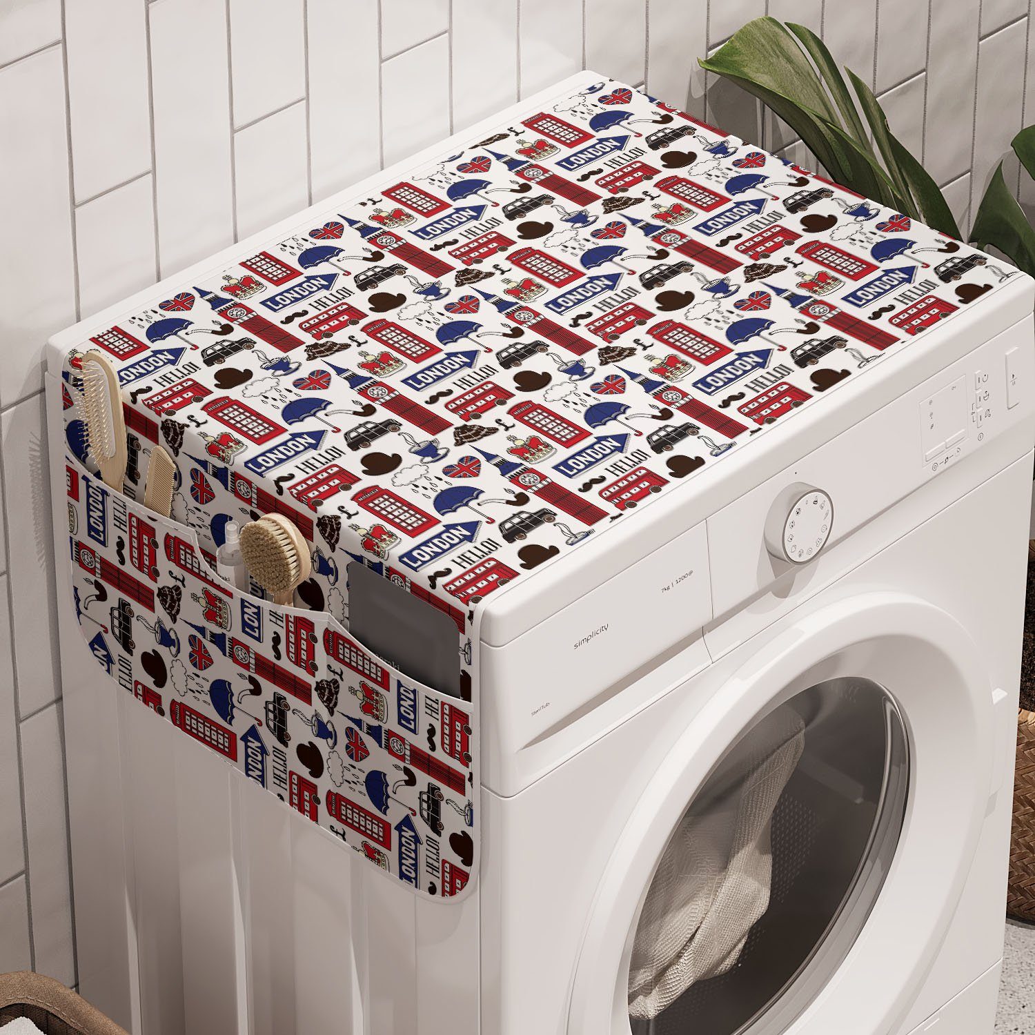 Abakuhaus Badorganizer Anti-Rutsch-Stoffabdeckung für Waschmaschine und  Trockner, London UK Englisch Sehenswürdigkeiten