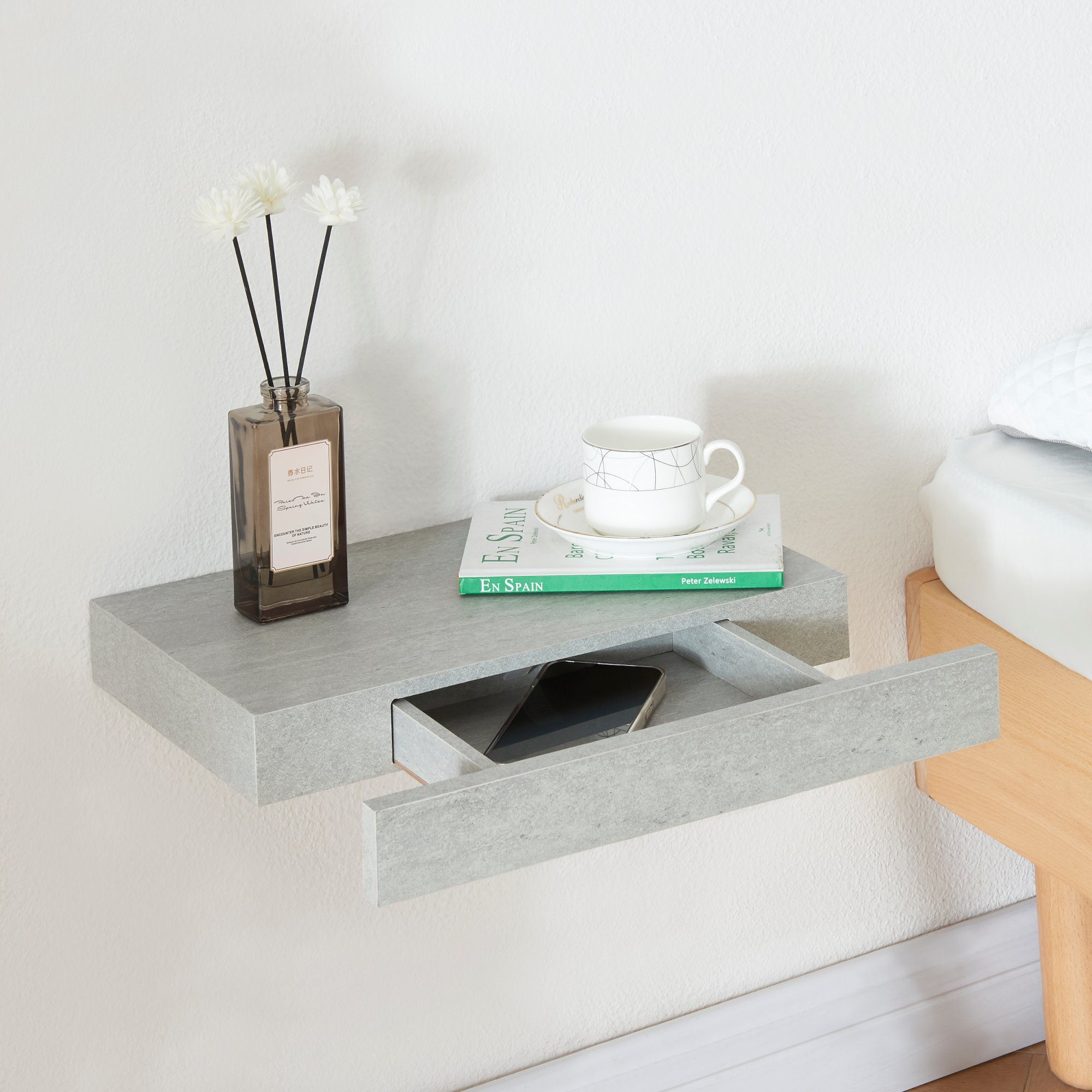 en.casa Wandregal, »Hyvinkää« mit Schublade Betonoptik günstig online kaufen