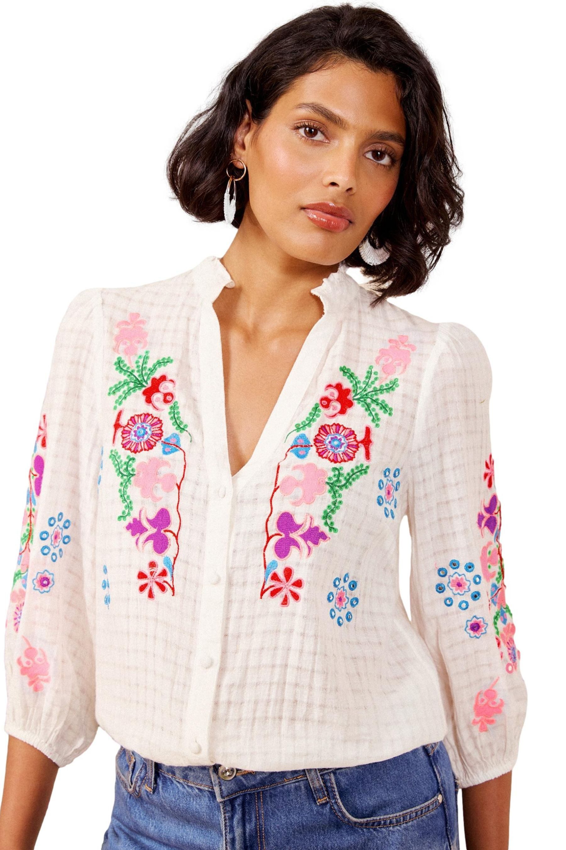 Love & Roses Langarmbluse Love & Roses bestickte Bluse mit Spiegeln, Regular (1-tlg)