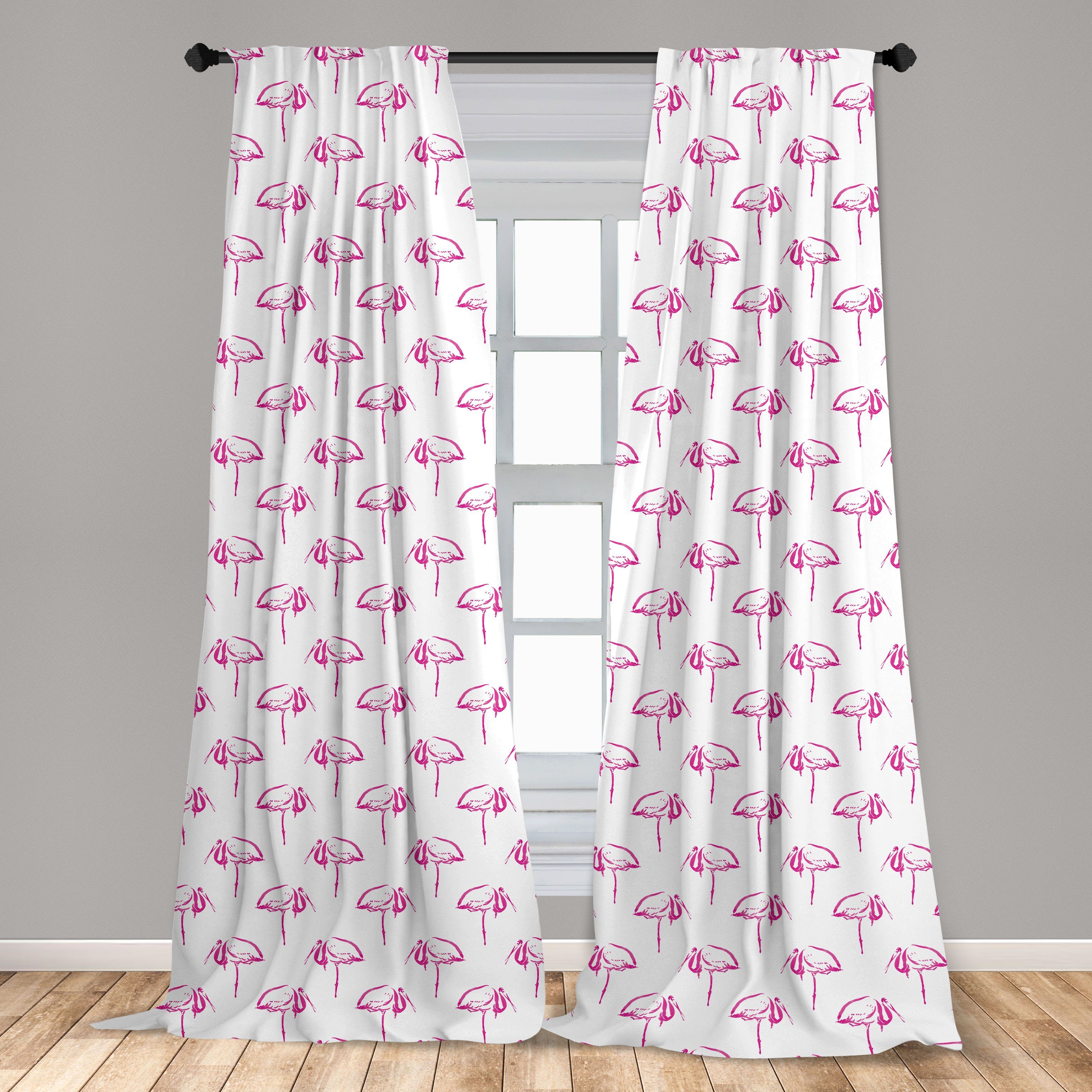 Schlafzimmer Gardine Abakuhaus, Hand Vögel Flamingo Dekor, für Microfaser, Wohnzimmer Skizzieren gezeichnet Vorhang