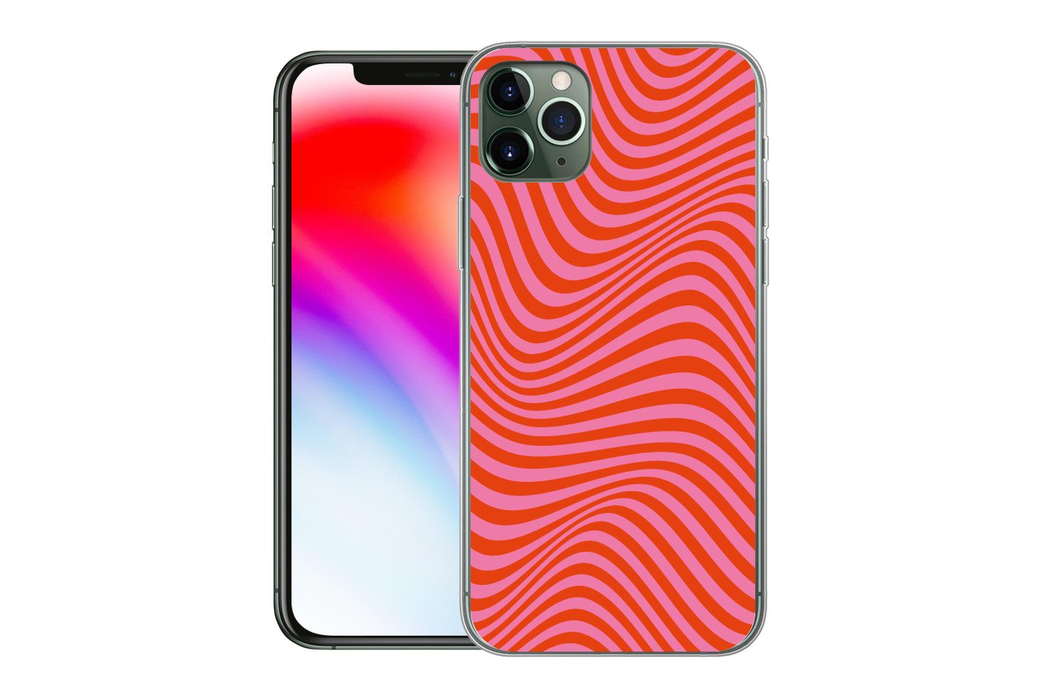 MuchoWow Handyhülle für Apple iPhone 11 Pro Max Wellenförmiges Muster - Rot - Rosa - Linie, Smartphone-Bumper, Print, Handy Schutzhülle Dünn