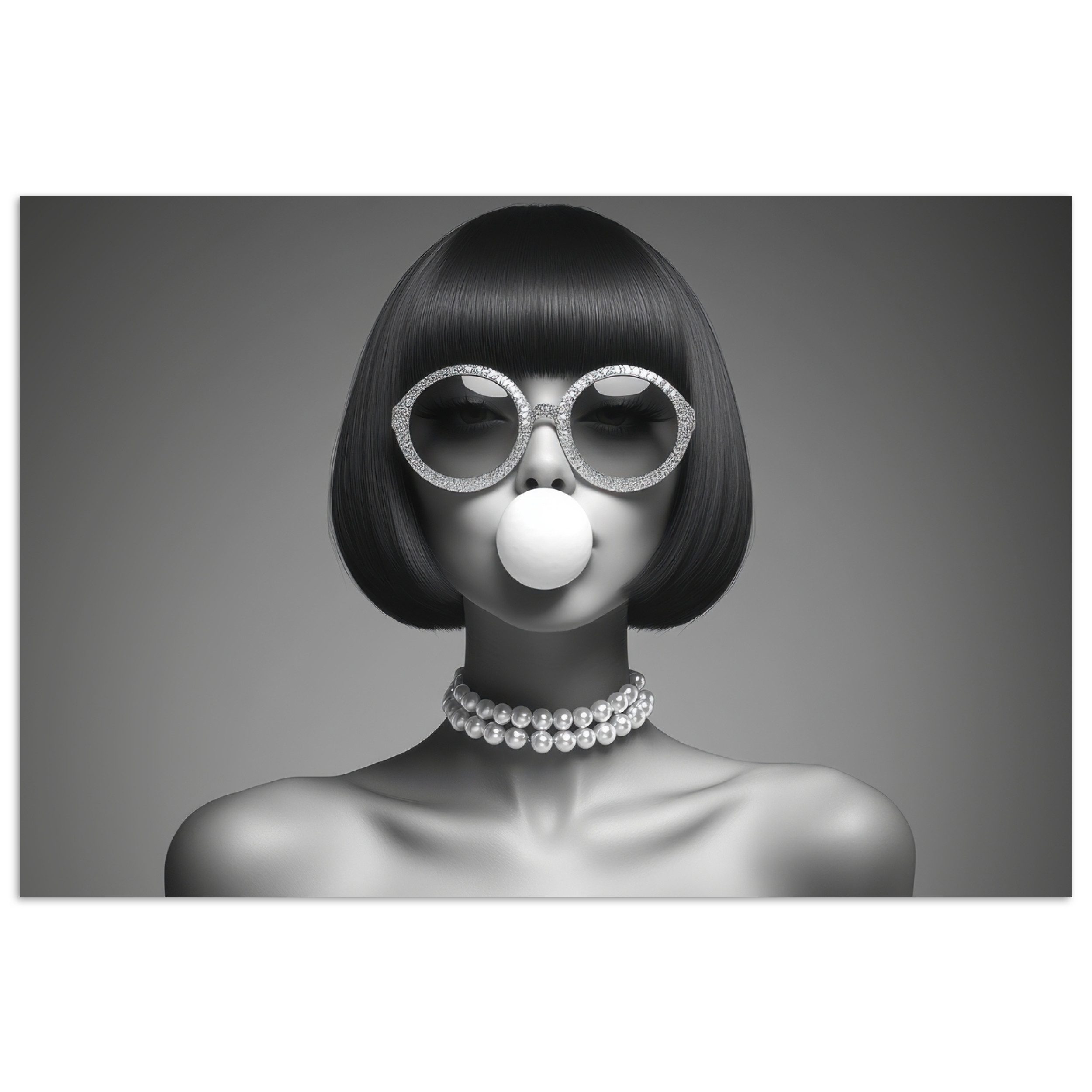 MuchoWow Poster Frau - Schwarz und weiß - Halskette - Sonnenbrille, (1 St), Poster ohne Rahmen, Wandbild, Wandposter, 30x20 cm