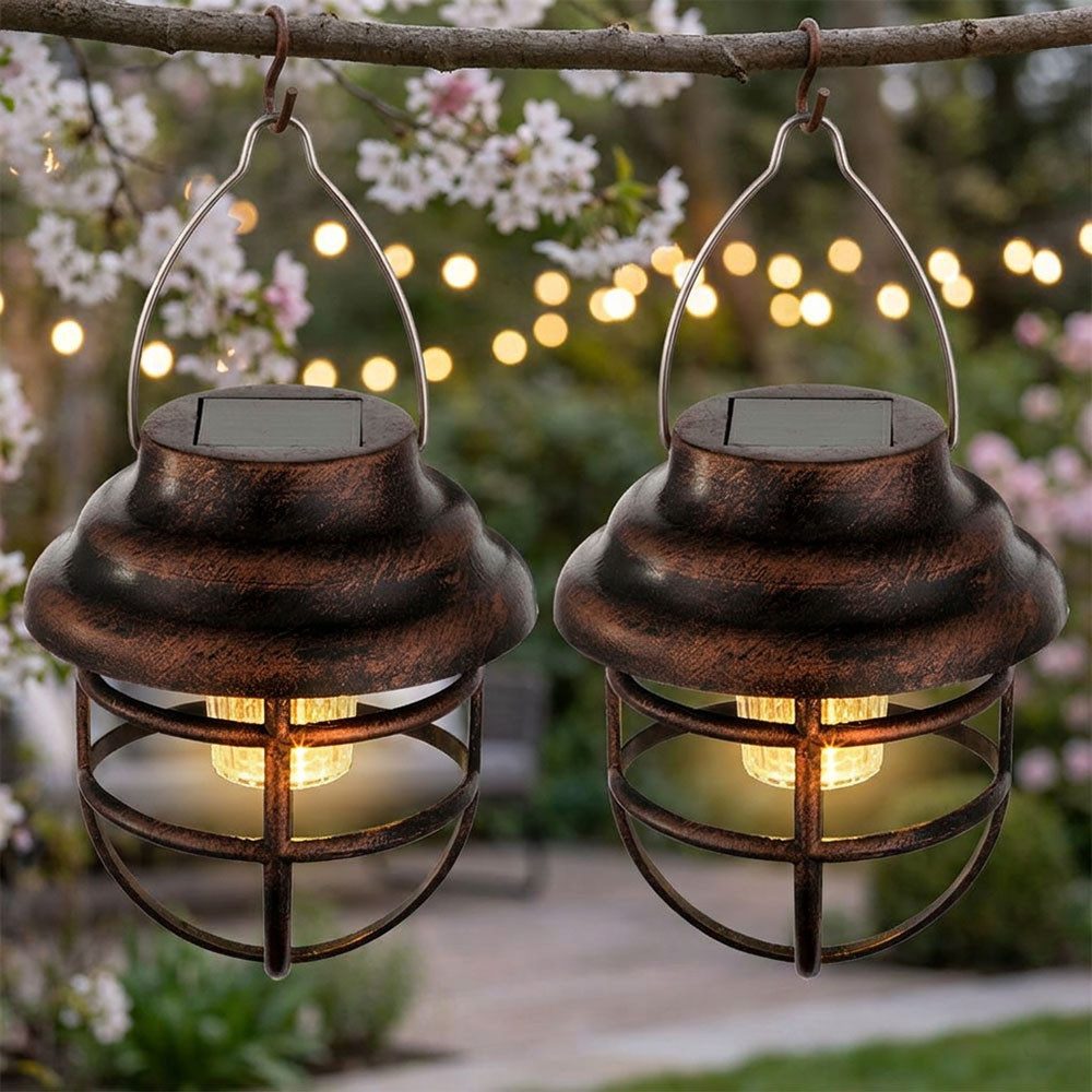 GLOBO LIGHTING LED Solarleuchte, LED-Leuchtmittel fest verbaut, 2er Set LED Solarleuchte Laterne Gartendeko rost klar Außenlampe