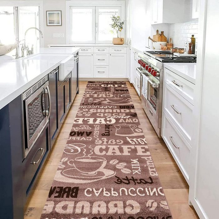 Teppich Küchenteppich Teppichläufer Coffee Modern Kaffee Design in Braun Beige Teppich für Lounge oder Küche Vimoda Rechteckig