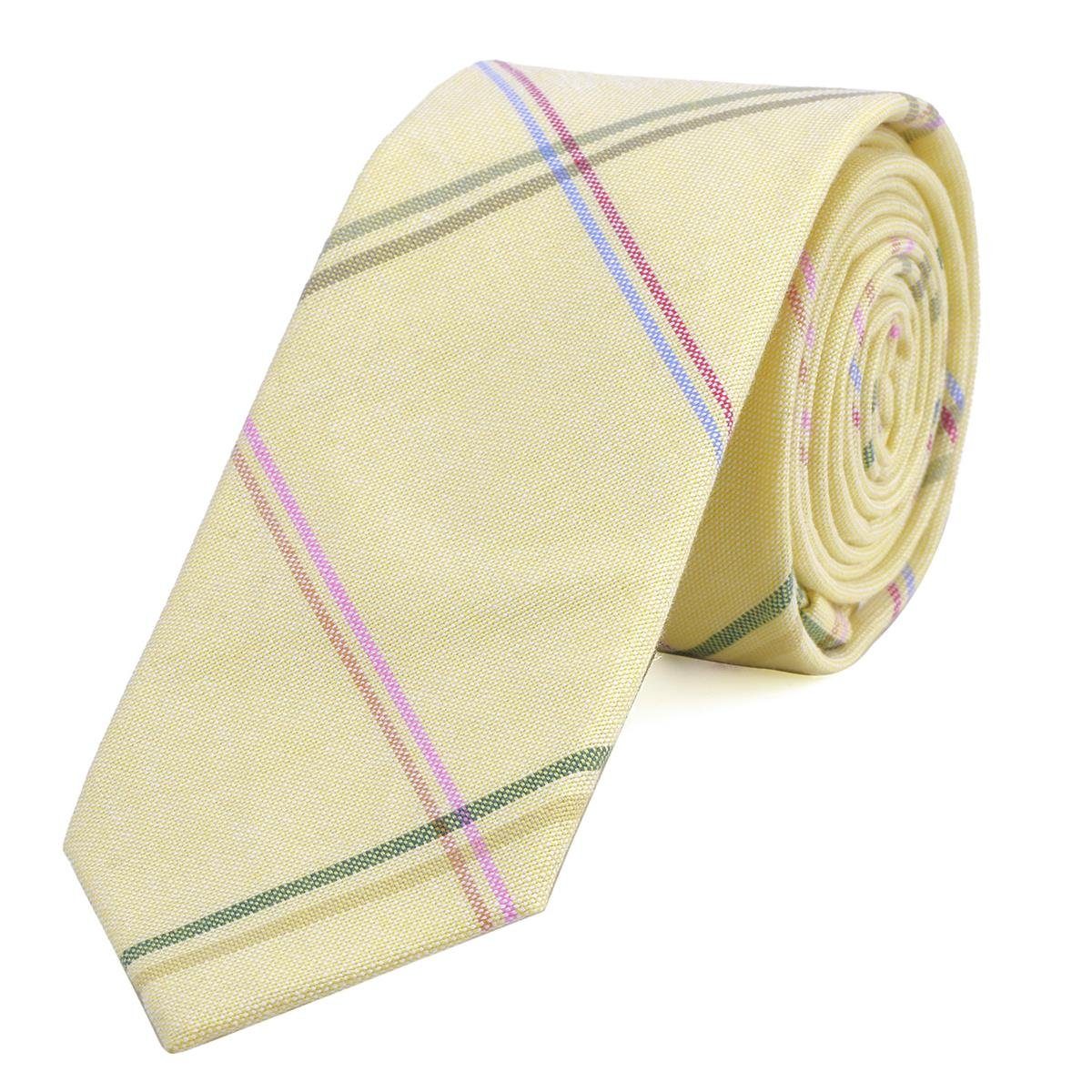 DonDon Krawatte Herren Krawatte 6 cm (Packung, 1-St., 1x Krawatte) Baumwolle, kariert oder gestreift, für Büro oder festliche Veranstaltungen pastell-gelb gestreift