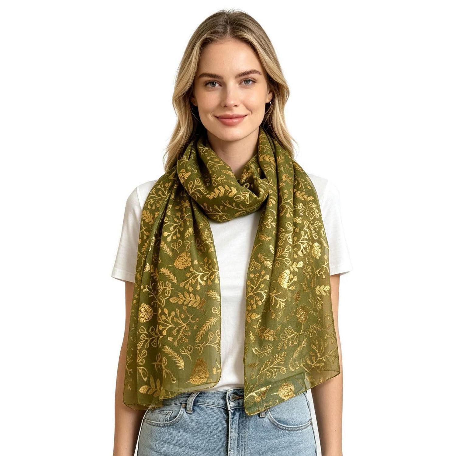 LuxusKollektion Kopftuch Schal Hijab Glitzer Blumenmuster Armeegrün, (1-St)