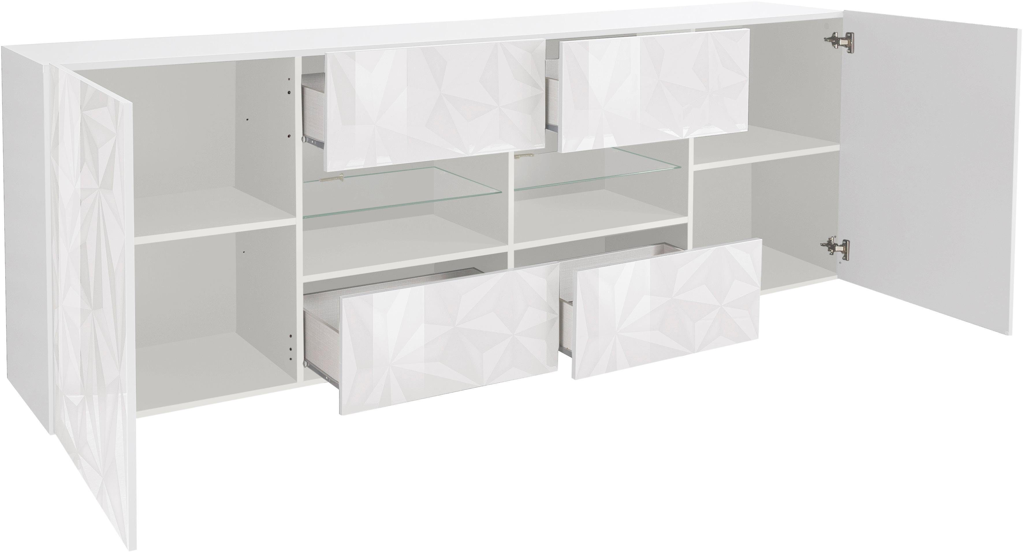 Home affaire Sideboard Prisma Breite 241, Kommode 2 Türen, 4 Schubkästen, Anrichte, Front mit elegantem Siebdruck, grifflos, viel Stauraum