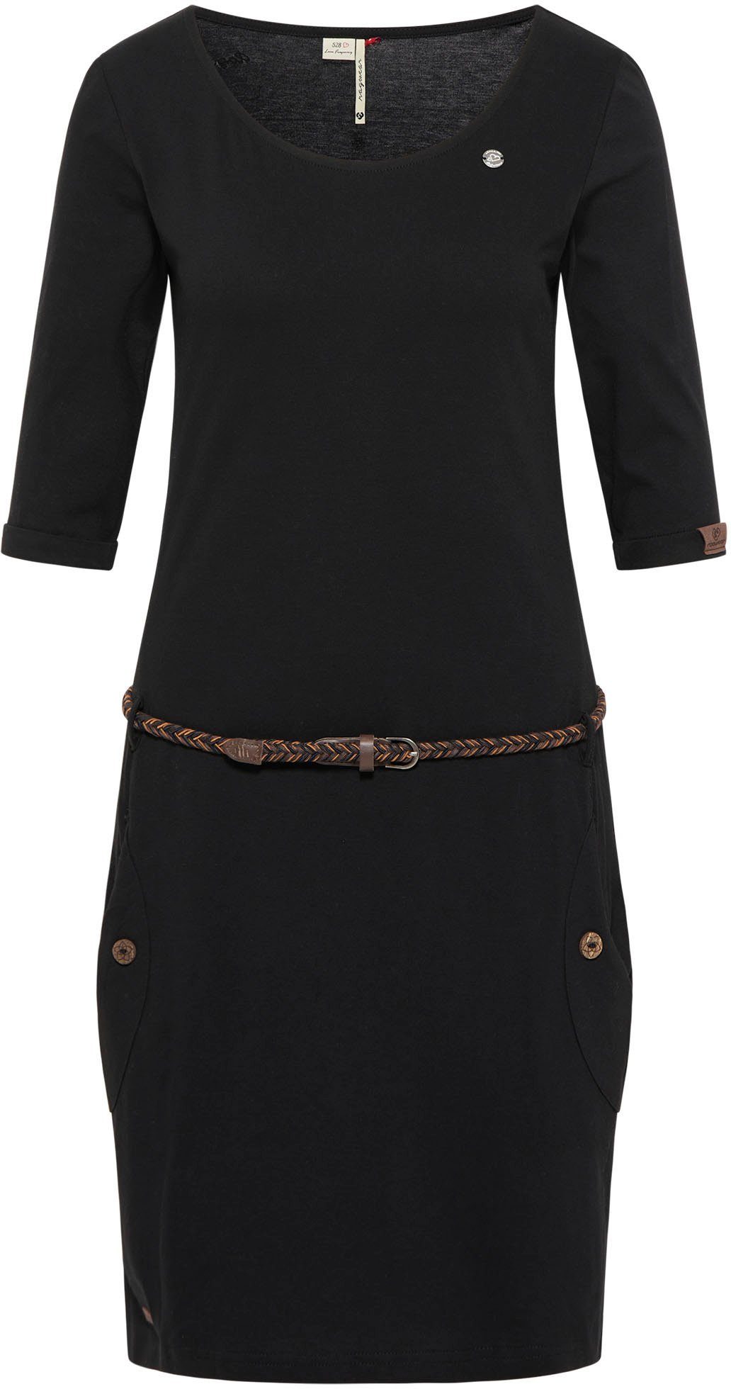 Damen Kleider Ragwear Jerseykleid TANYA (2-tlg., mit abnehmbarem Gürtel) mit Zierknöpfen in natürlicher Holzoptik