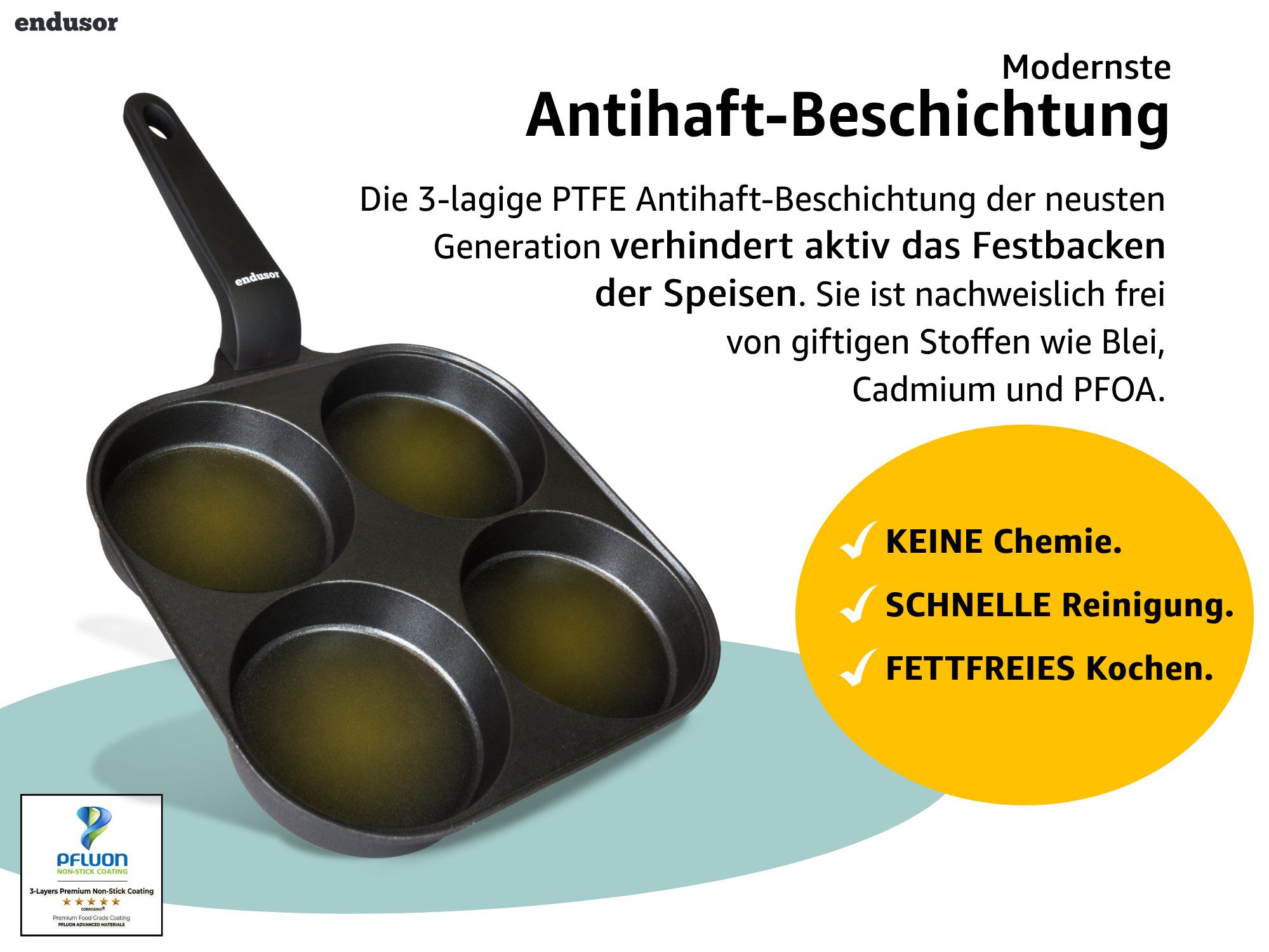endusor Bratpfanne Spiegeleipfanne & Pancake Pfanne (21 cm), Aluminiumguss (Alle Herdarten auch Induktion), Antihaft-Beschichtung, Eisenkernboden, für Spiegelei – Bild 5 von 5