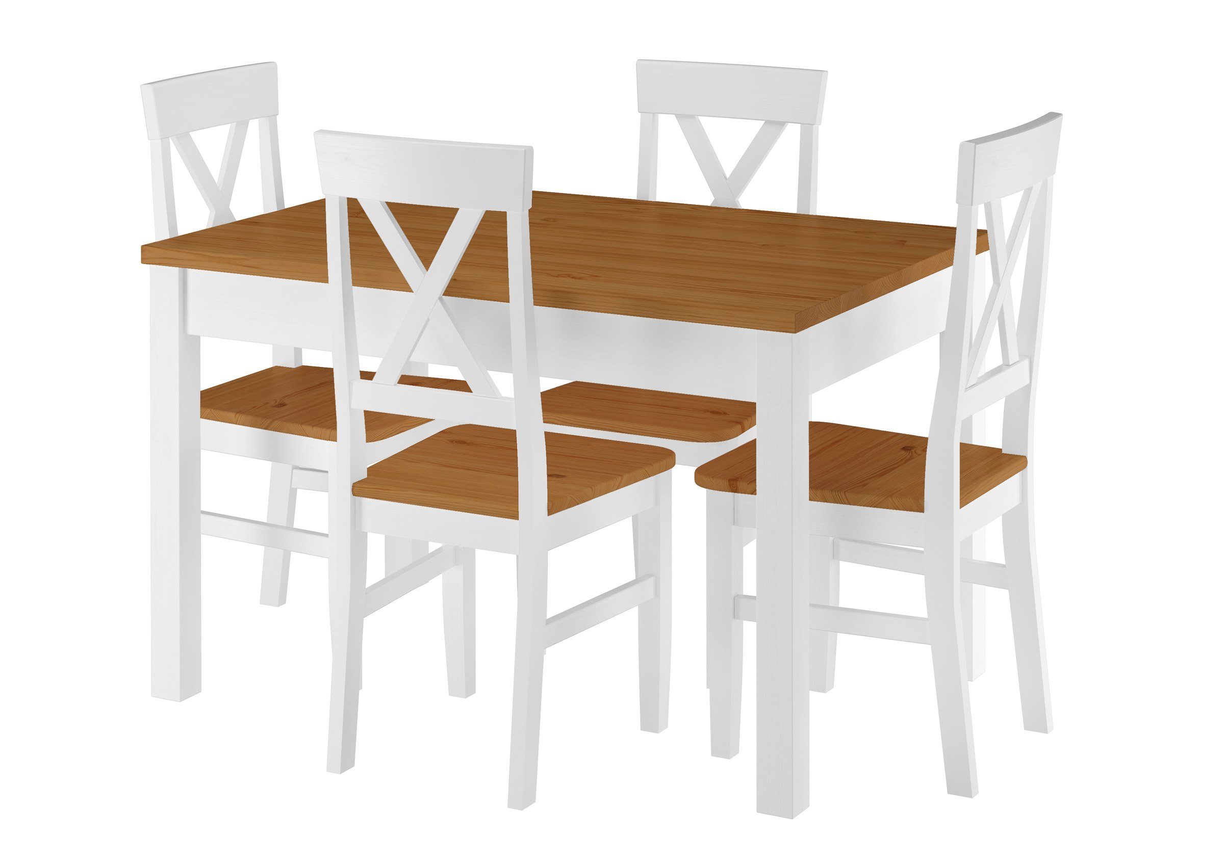 ERST-HOLZ Eichefarben Massivholz Esstisch Beine weiße 80x120 Tischplatte Tisch Küchentisch