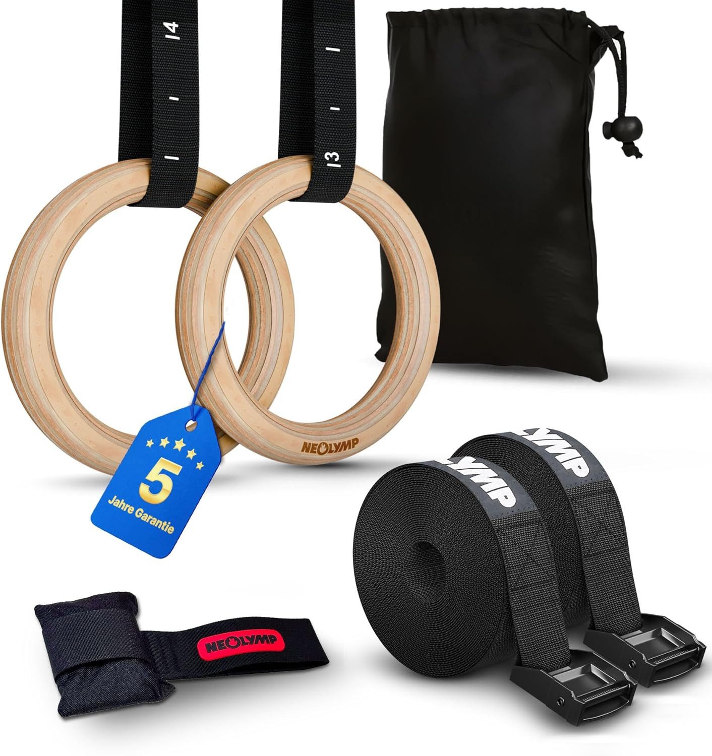 NEOLYMP Turnring NEOLYMP Turnringe Outdoor – Gymnastikringe – Absorbiert Schweiß (Turngeräte für Zuhause & Outdoor Training - Calisthenics Ringe, Gymringe Outdoor, Schnellgurtverschlüsse, Tragetasche), Optimaler Grip & Haltbarkeit - Turnringe geschliffen