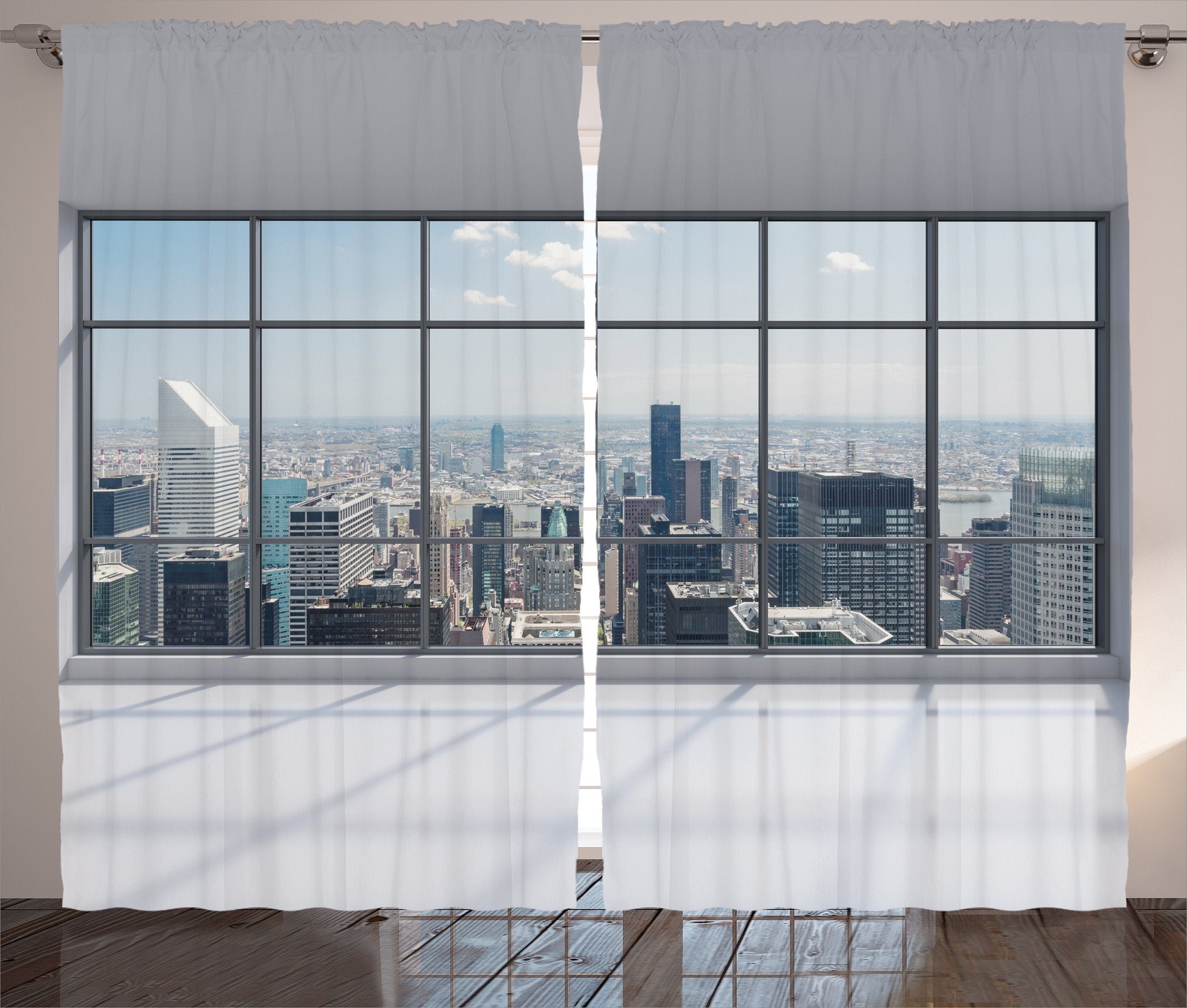 Gardine Schlafzimmer Kräuselband Vorhang mit Schlaufen und Haken, Abakuhaus, Stadt Big Window Downtown anzeigen