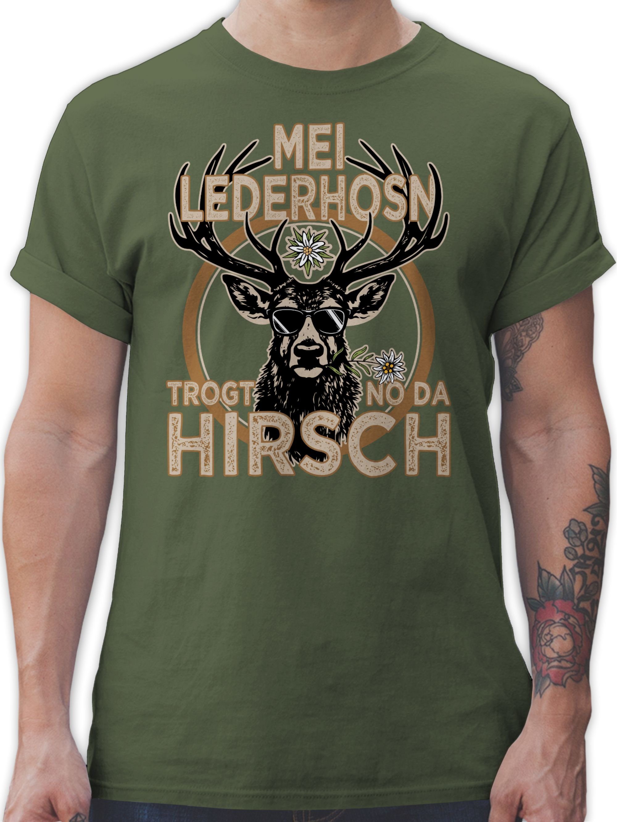 Shirtracer T-Shirt Trachten Outfit Lederhose Spruch Trägt der Hirsch Mode für Oktoberfest Herren 01 Army Grün